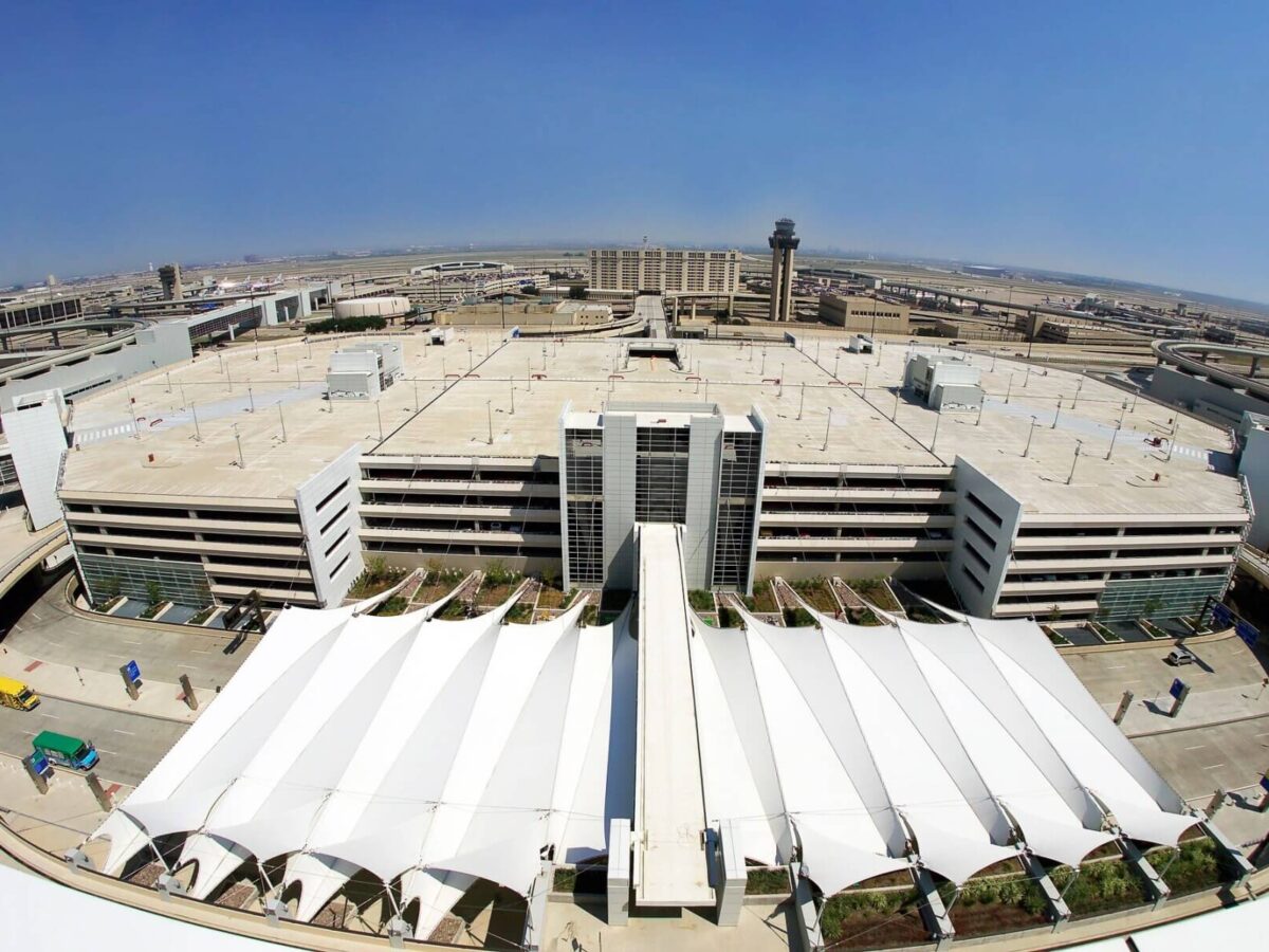 aerial view of Dallas/Forth Worth International Airport parking garage D