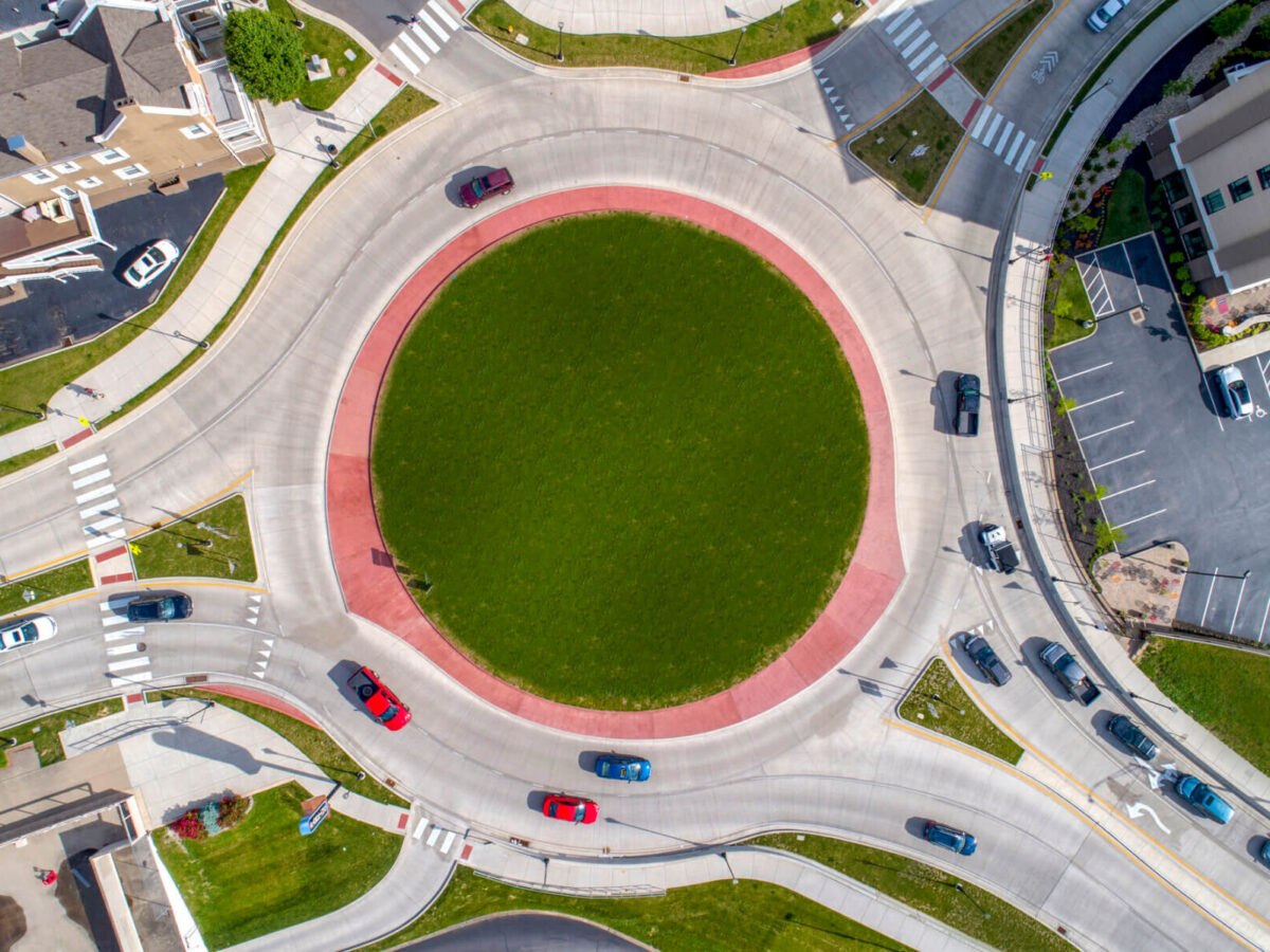 An aerial shot of the KY 9 roundabout