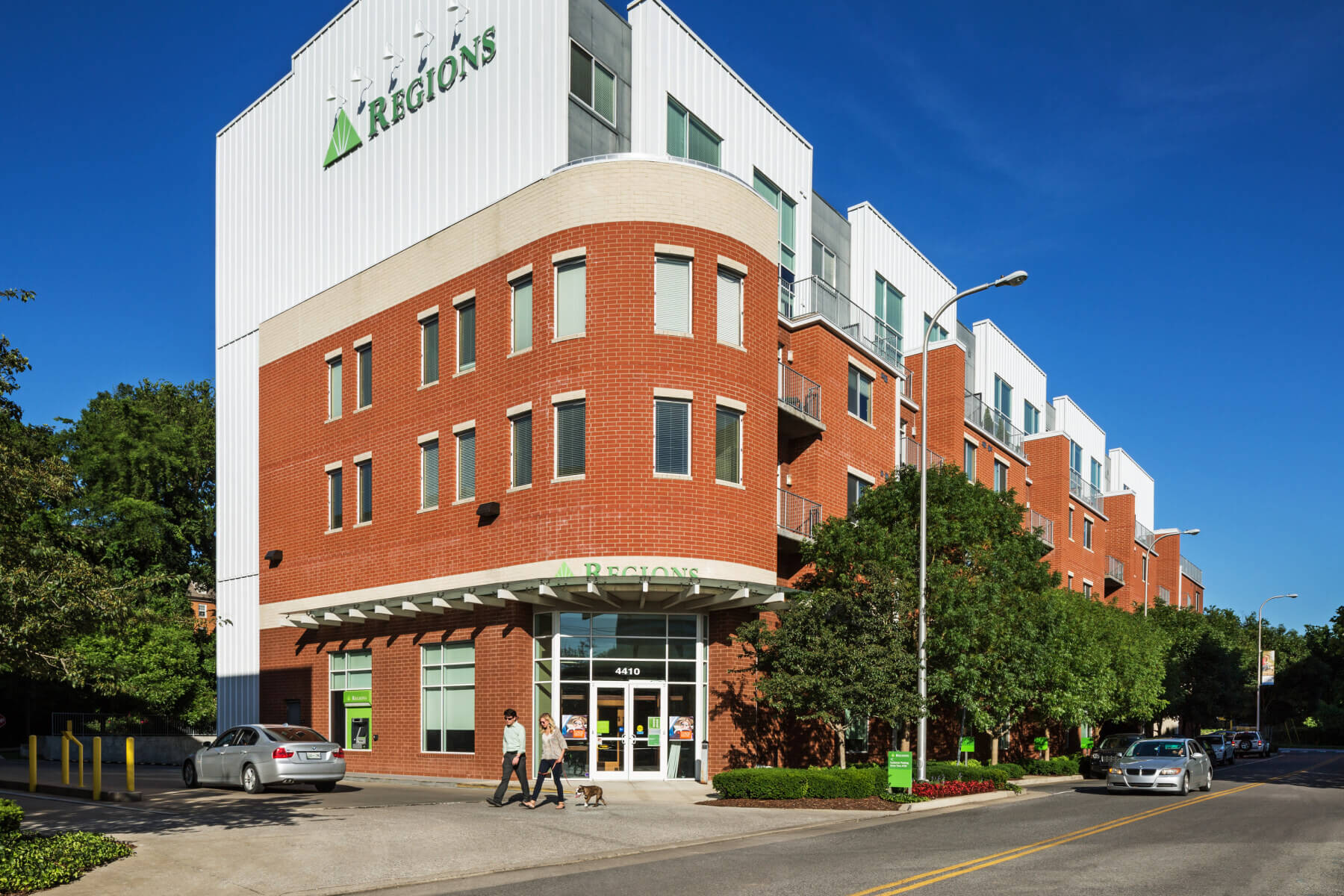 A Regions Bank sign on the Belle Meade Town Center Mixed-Use Development building