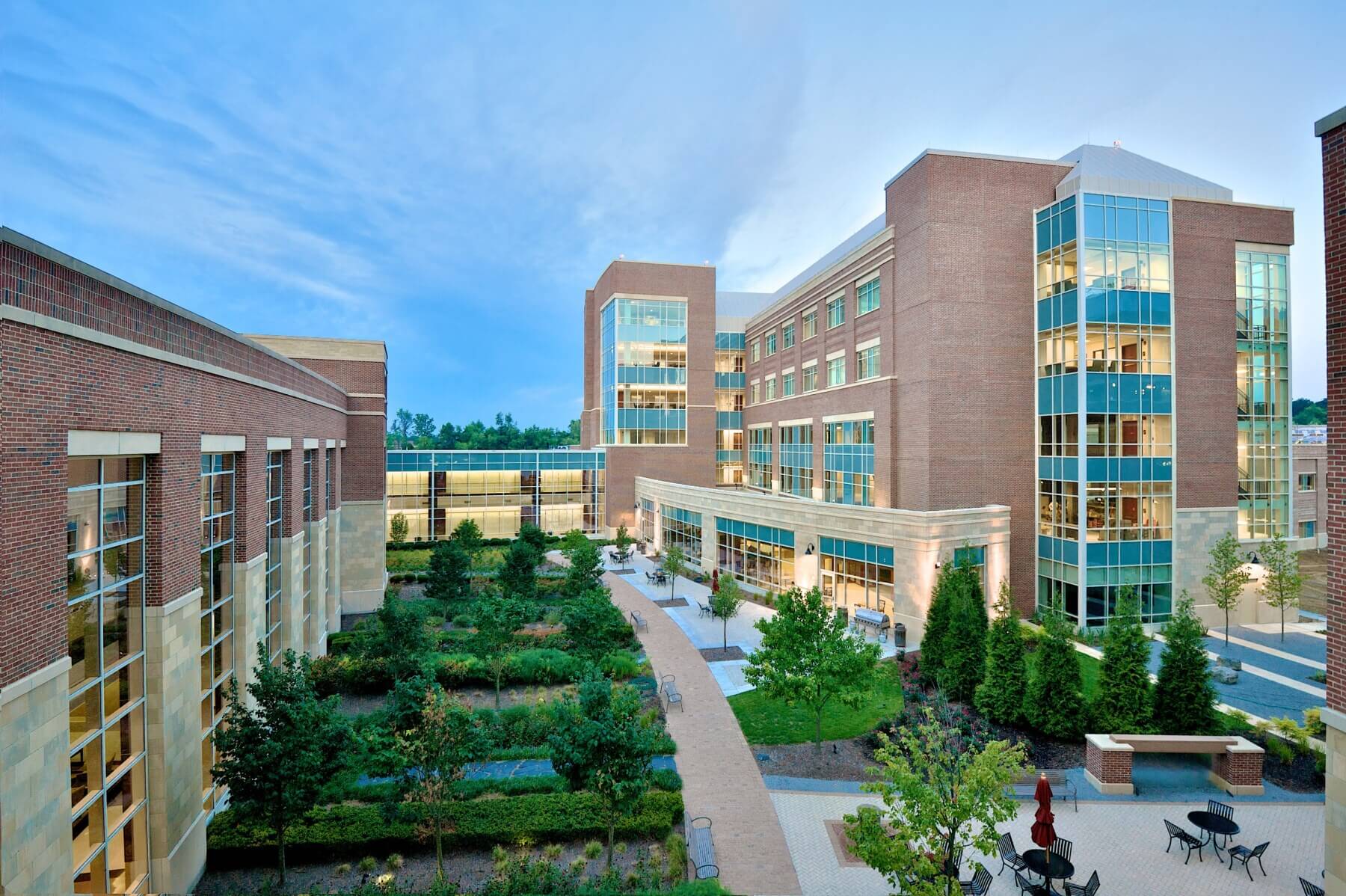 exterior of the patient tower and garden