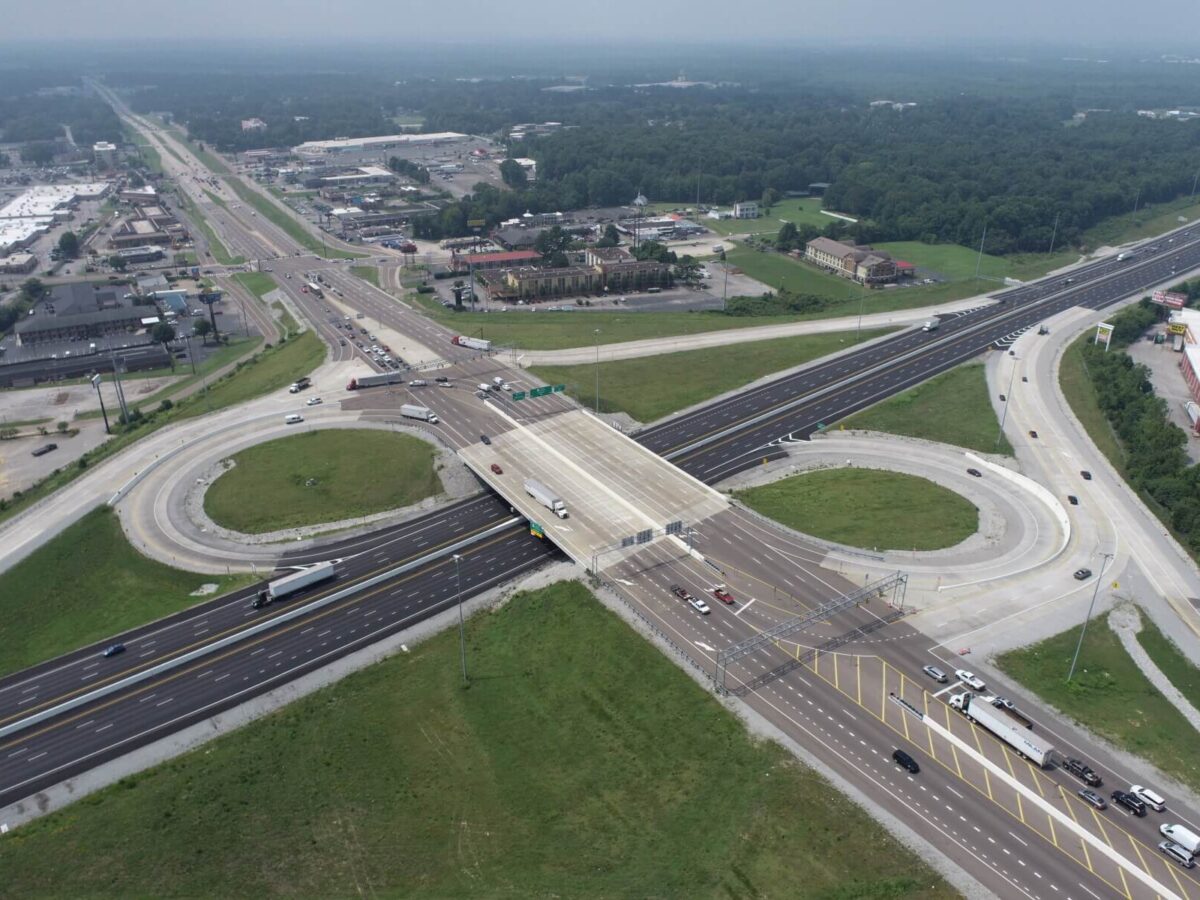 an aerial view of an intersection on I-40