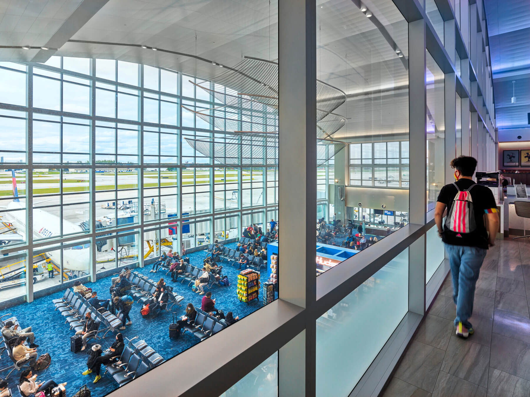 view from upstairs in the two story mezzanine in Fort Lauderdale-Hollywood International Airport Terminal 2