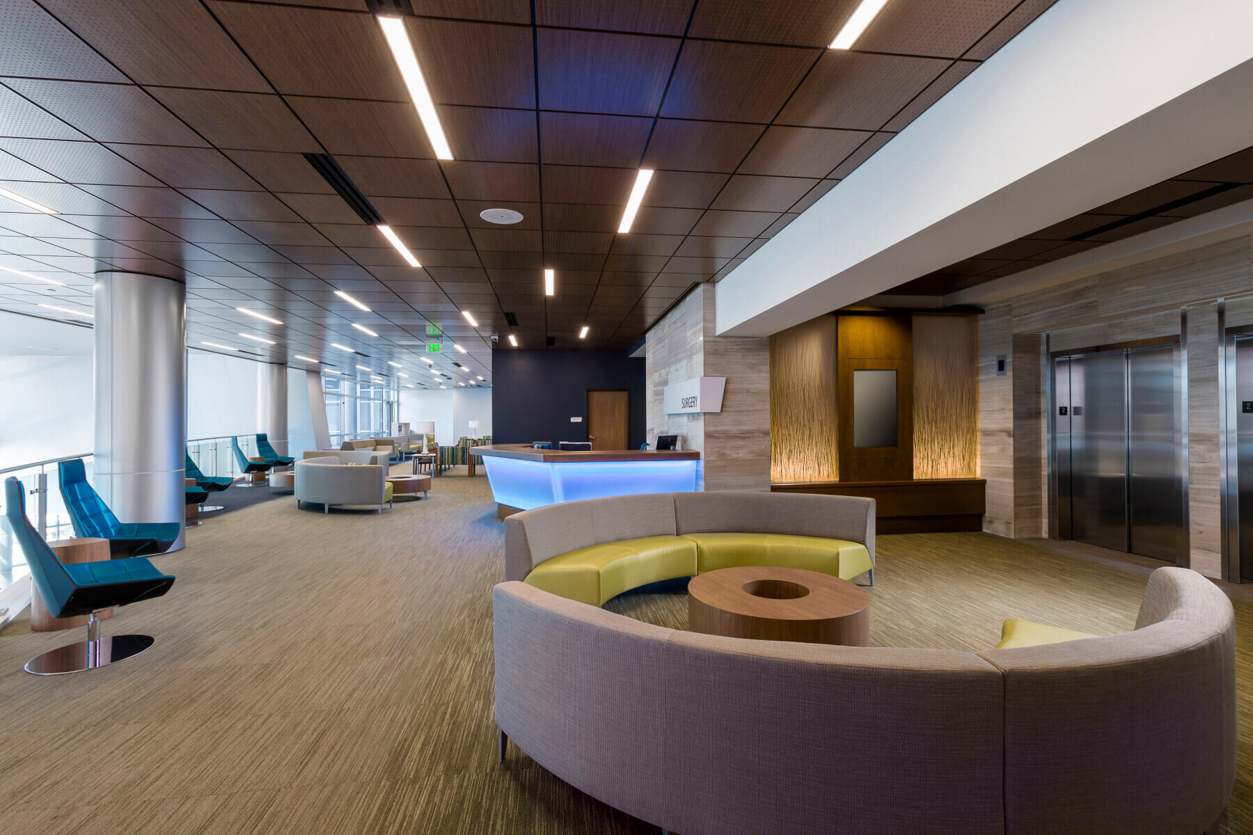 second floor reception seating and elevators