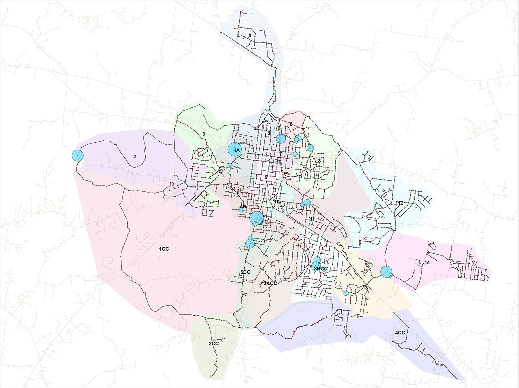 Color-coded map of sewer system.