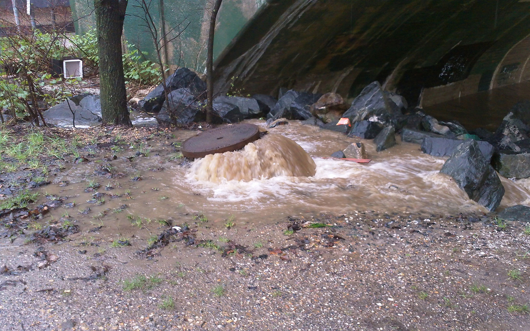 Sewer overflow through manhole