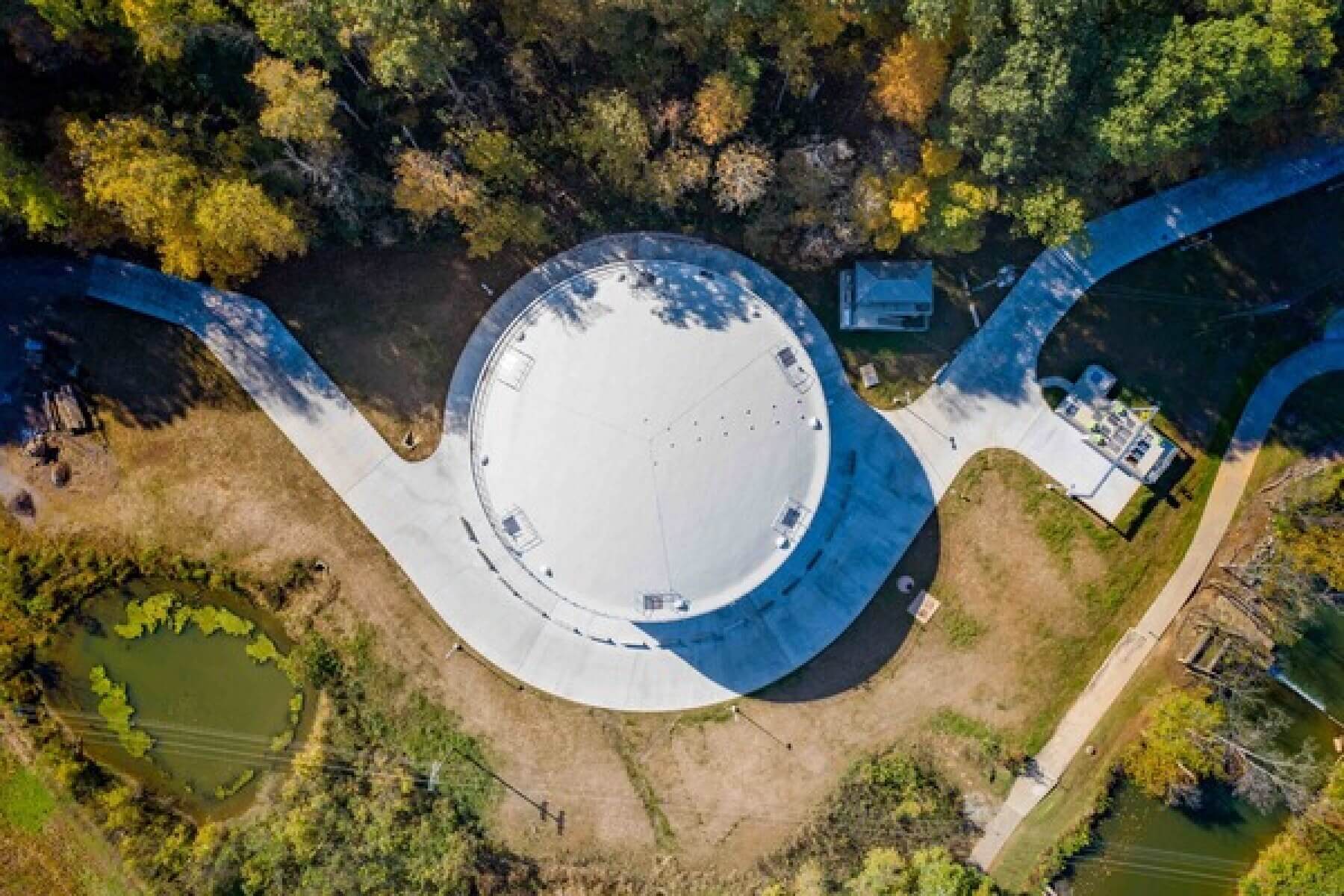 Aerial view of wastewater storage facility.