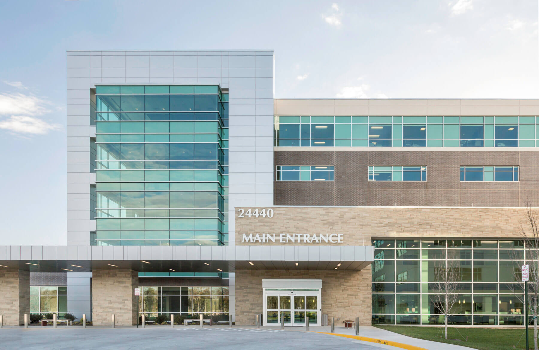 front entrance of the facility from a street-level view
