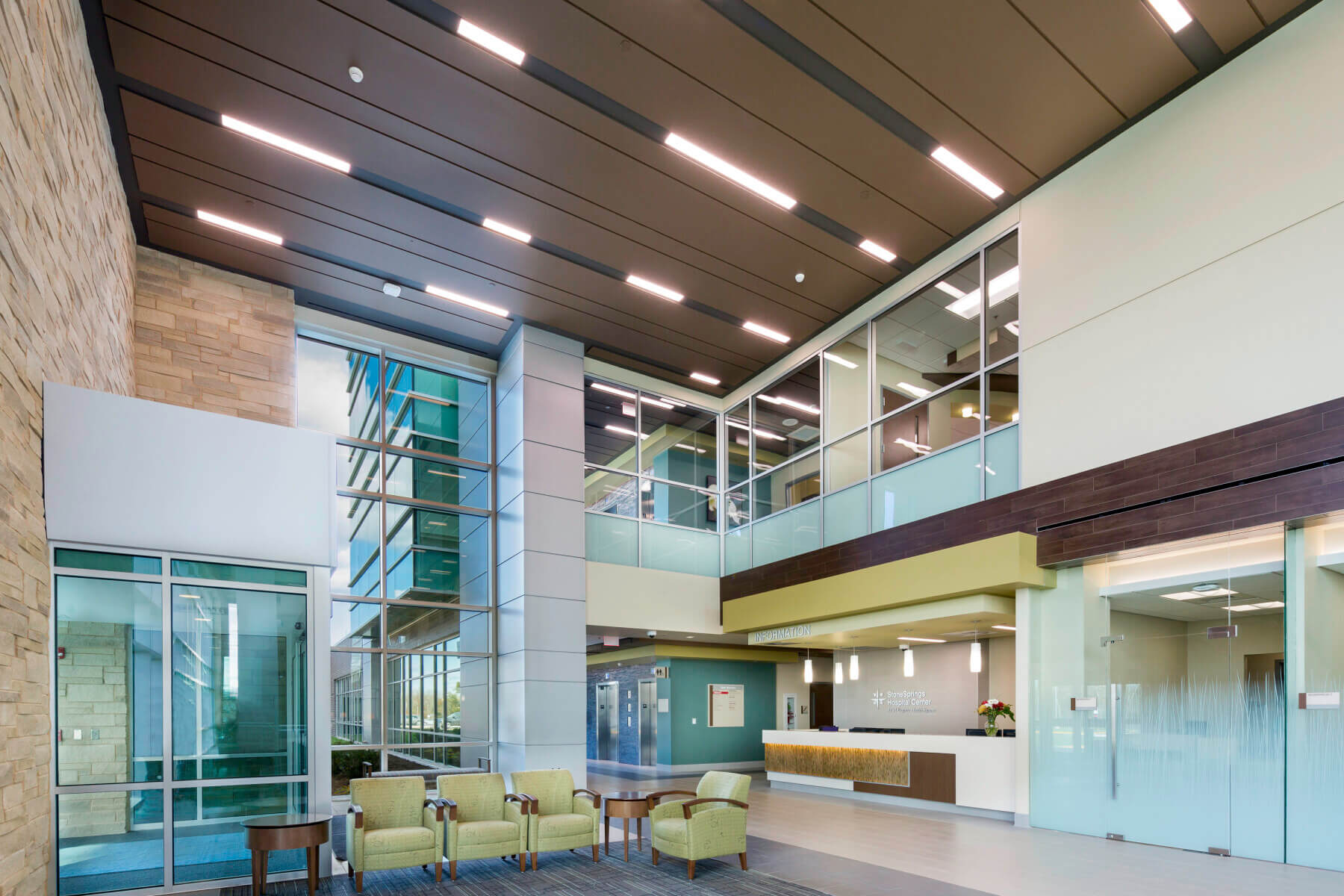 lobby seating with view of upper level offices