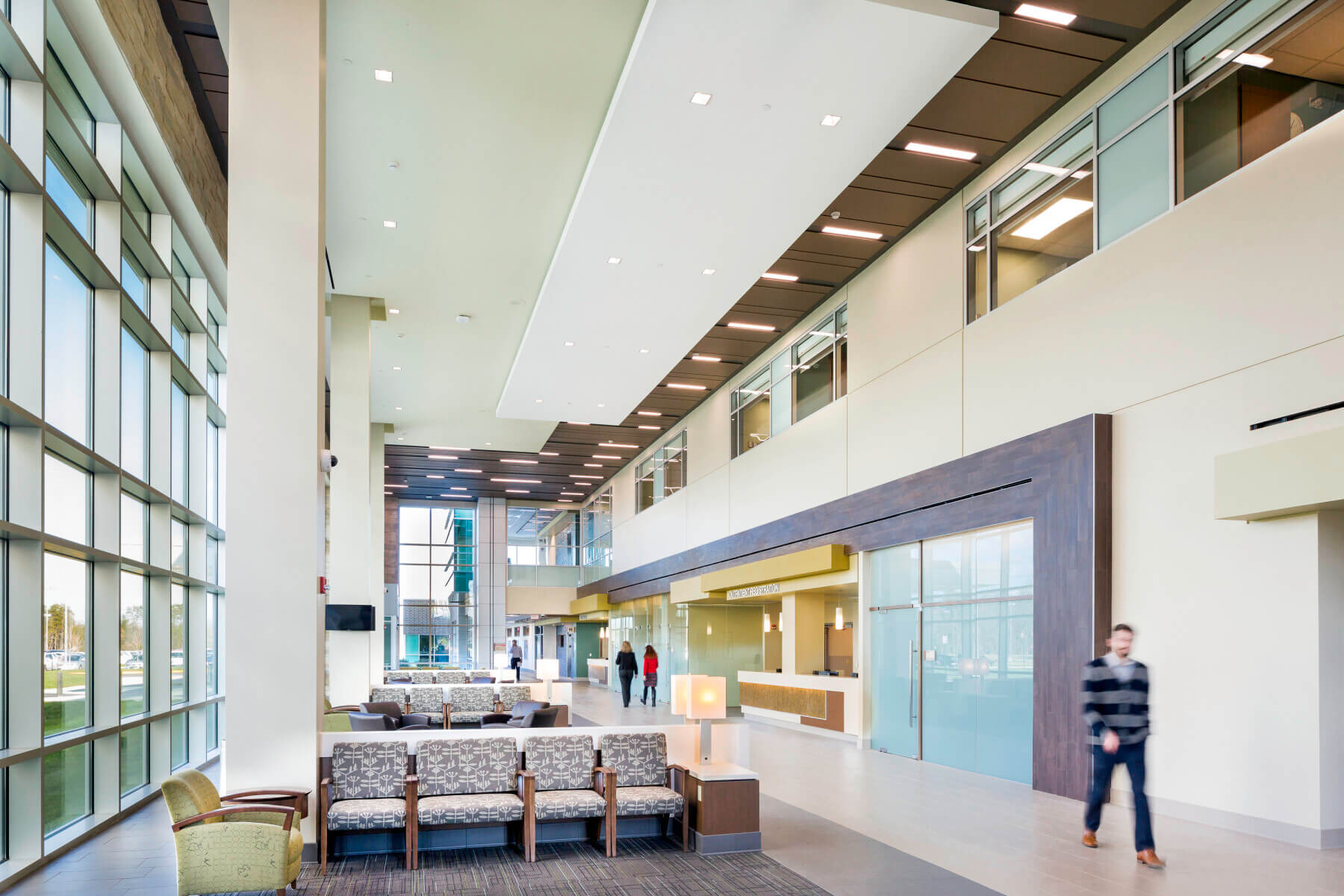 main lobby during the day with man walking by