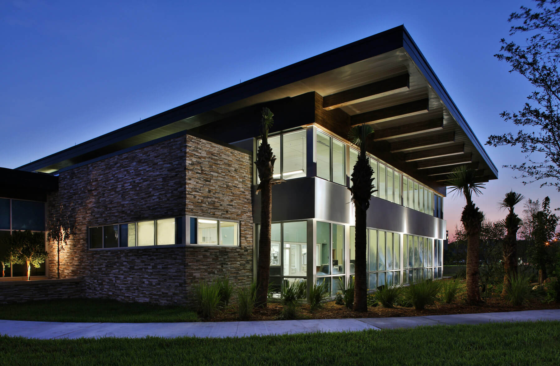exterior of the facility at night