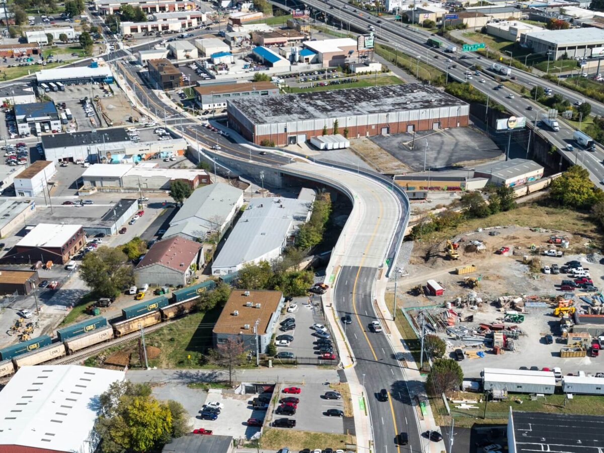 Aerial image of Division Street bridge