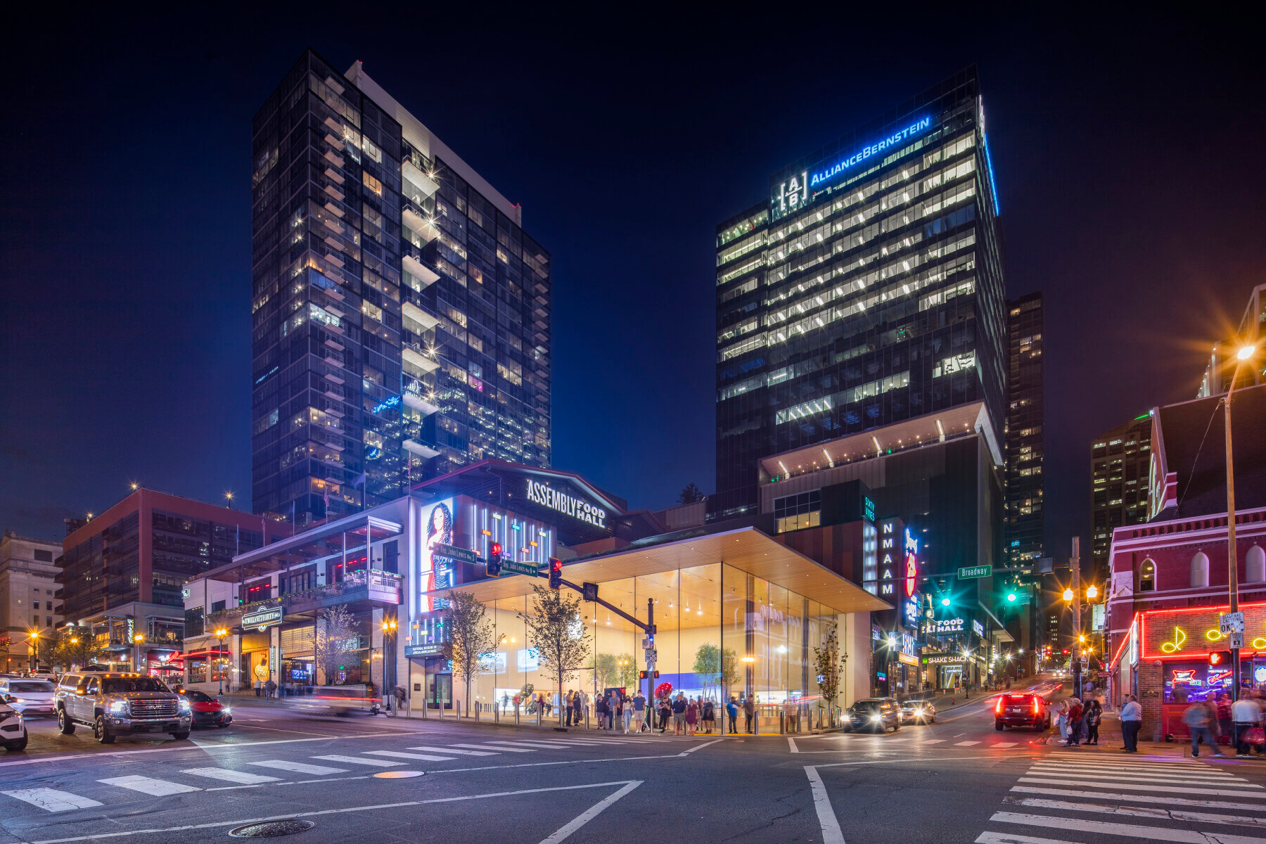 View of Fifth and Broadway at night