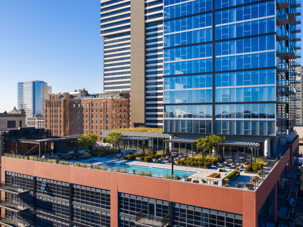 An aerial shot of The Place pool