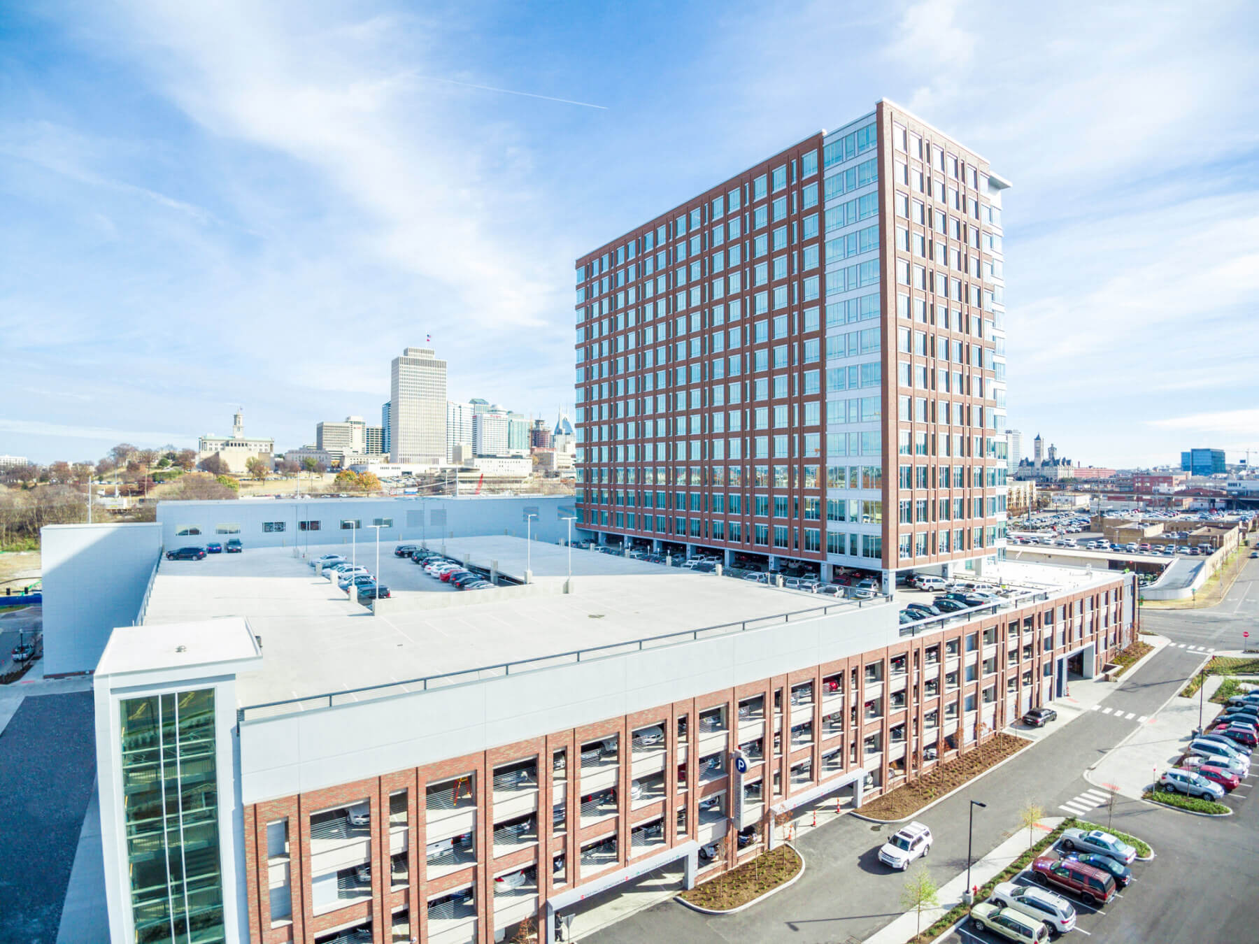 A drone shot of the exterior of the Capitol View building