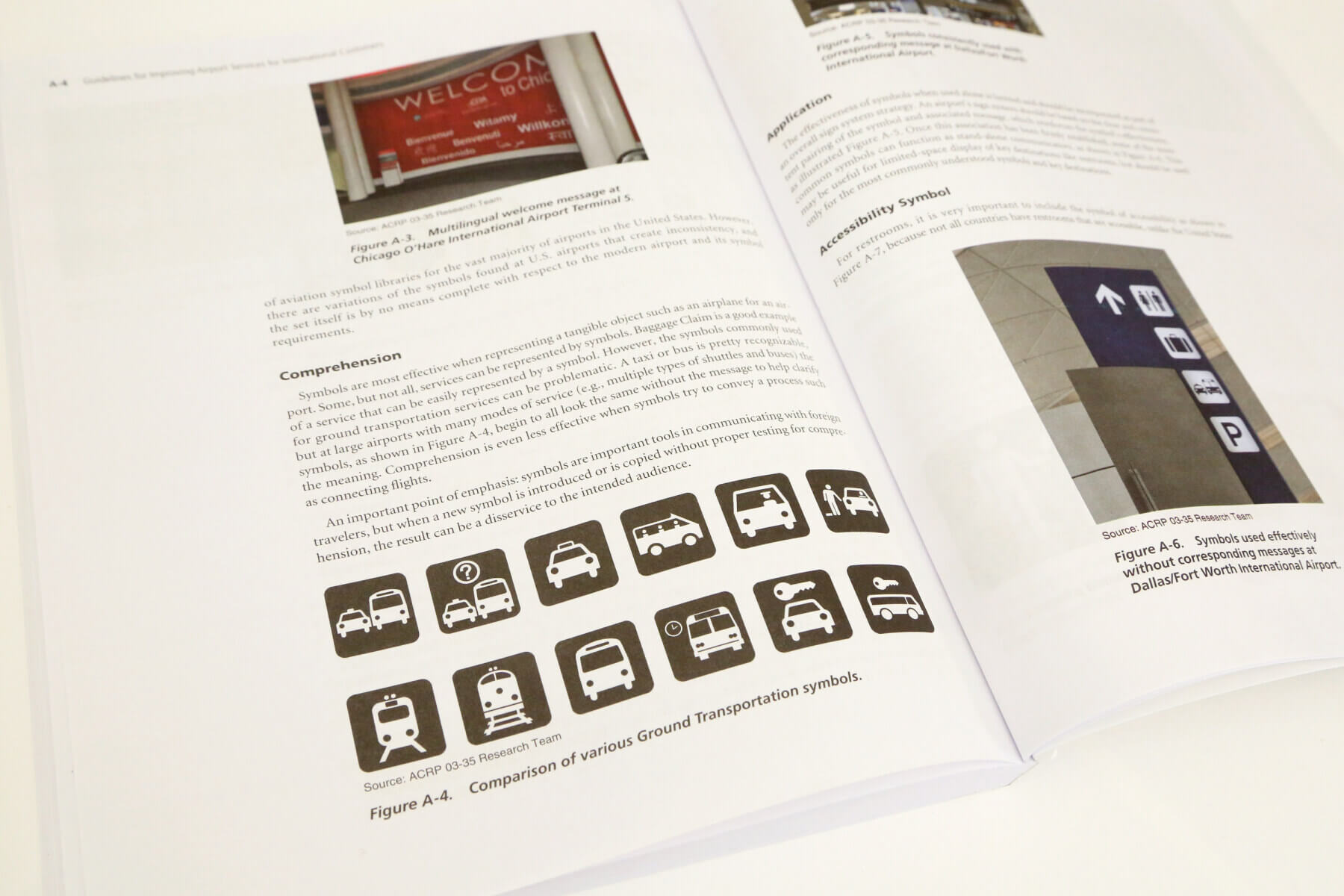 a close up of a page inside ACRP research report 161 with a diagram of ground transportation symbols