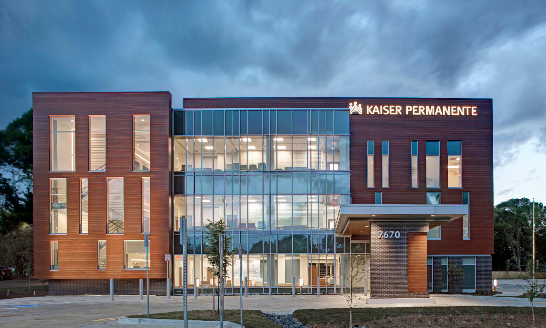 the exterior of the facility at night