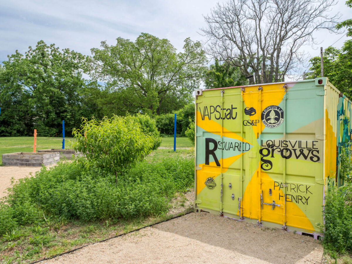 a mural surrounded with trees and grass