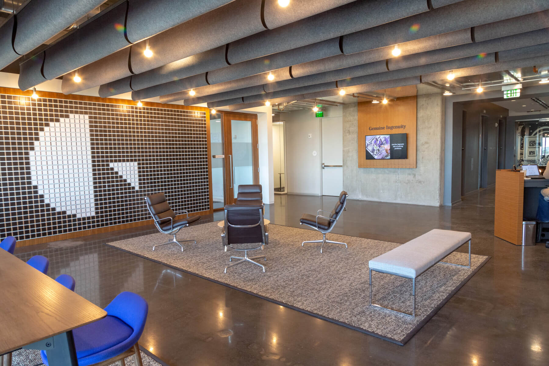 block wall with Gresham Smith logo in the lobby reception area