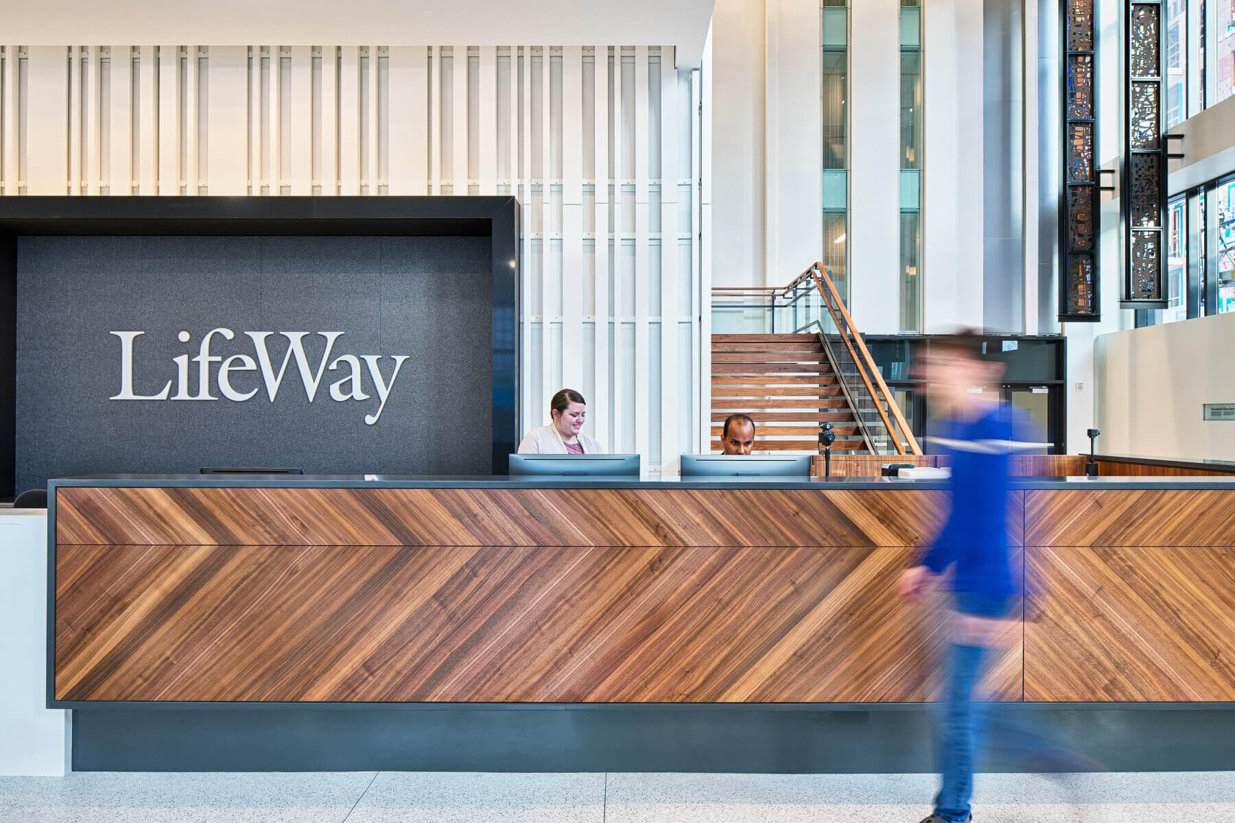 A reception desk at the LifeWay Christian Resources building