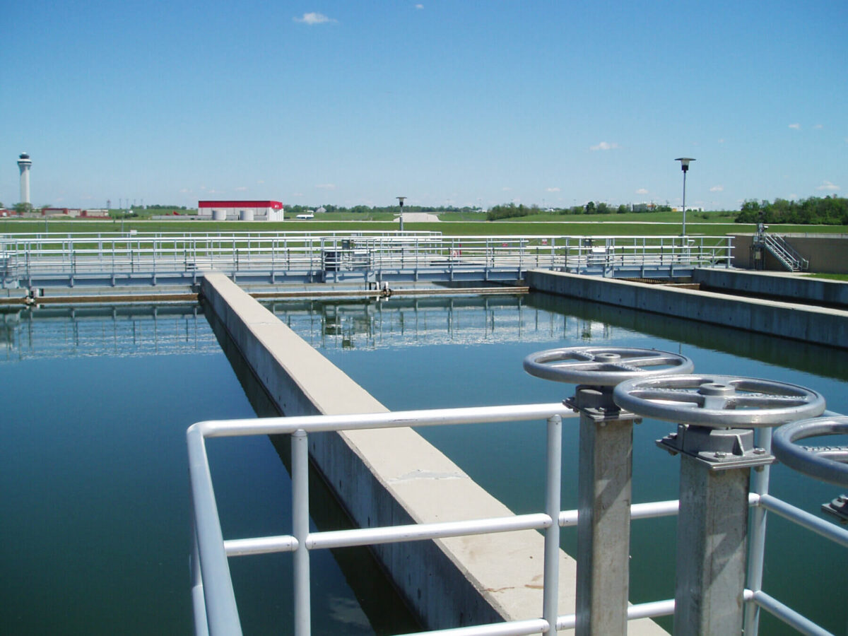 stormwater being held in exposed aeration basin at Cincinnati/Northern Kentucky Airport