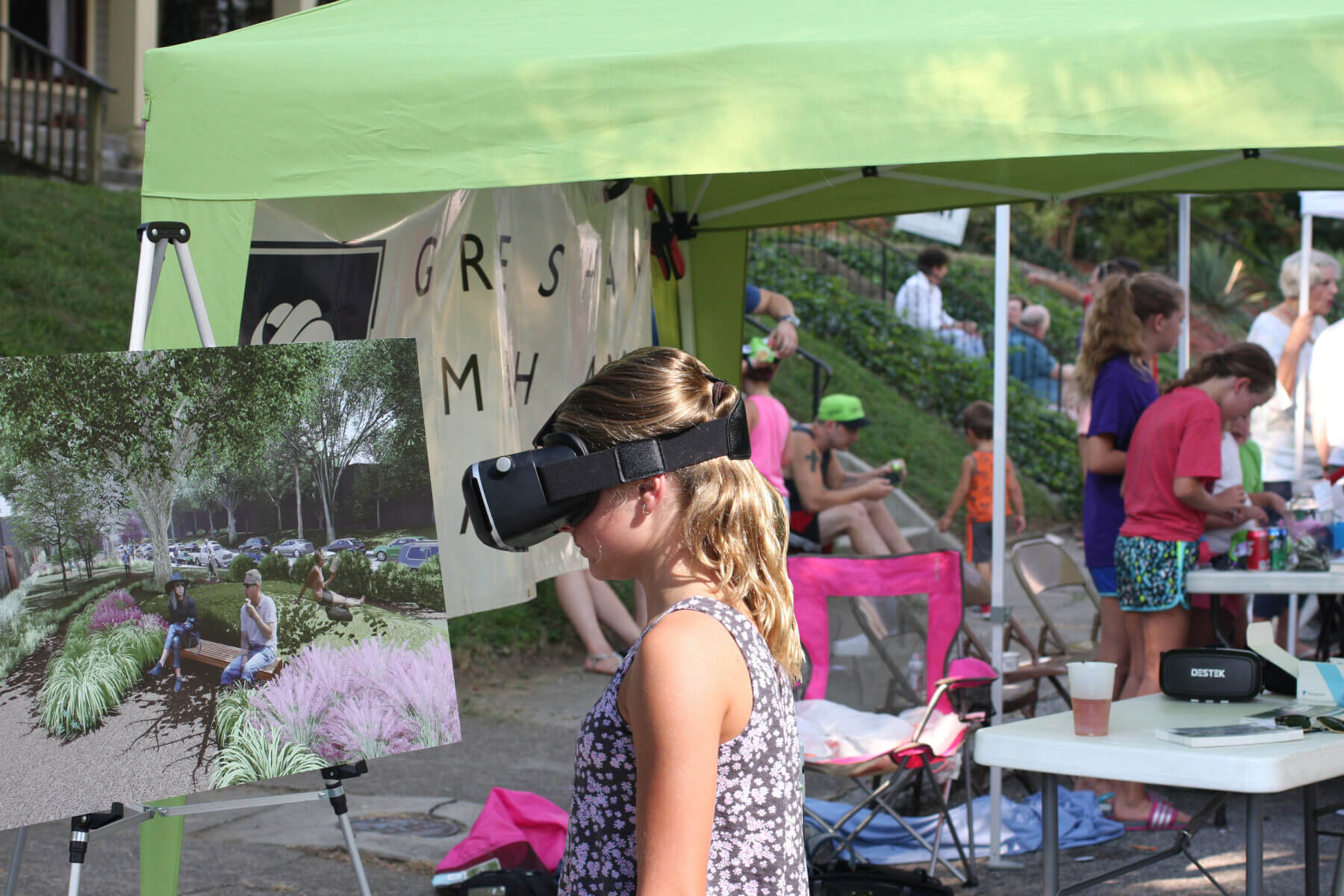 girl using VR goggles