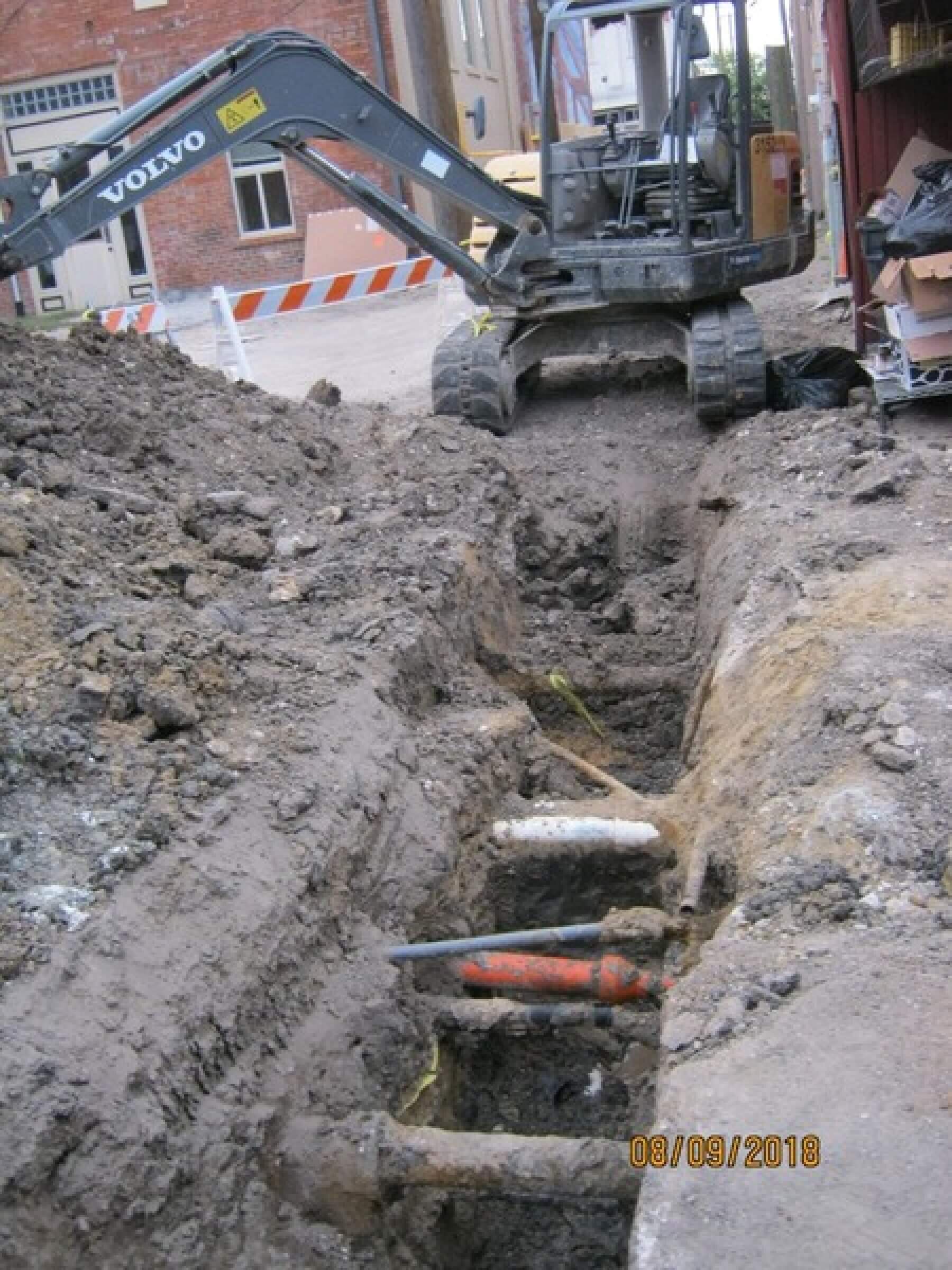 Bulldozer at construction site in downtown Ennis