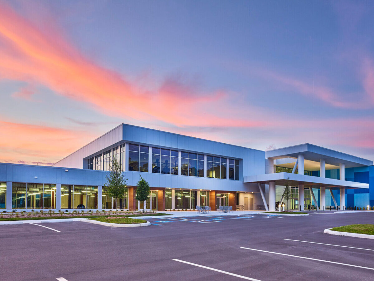 exterior of building at dusk