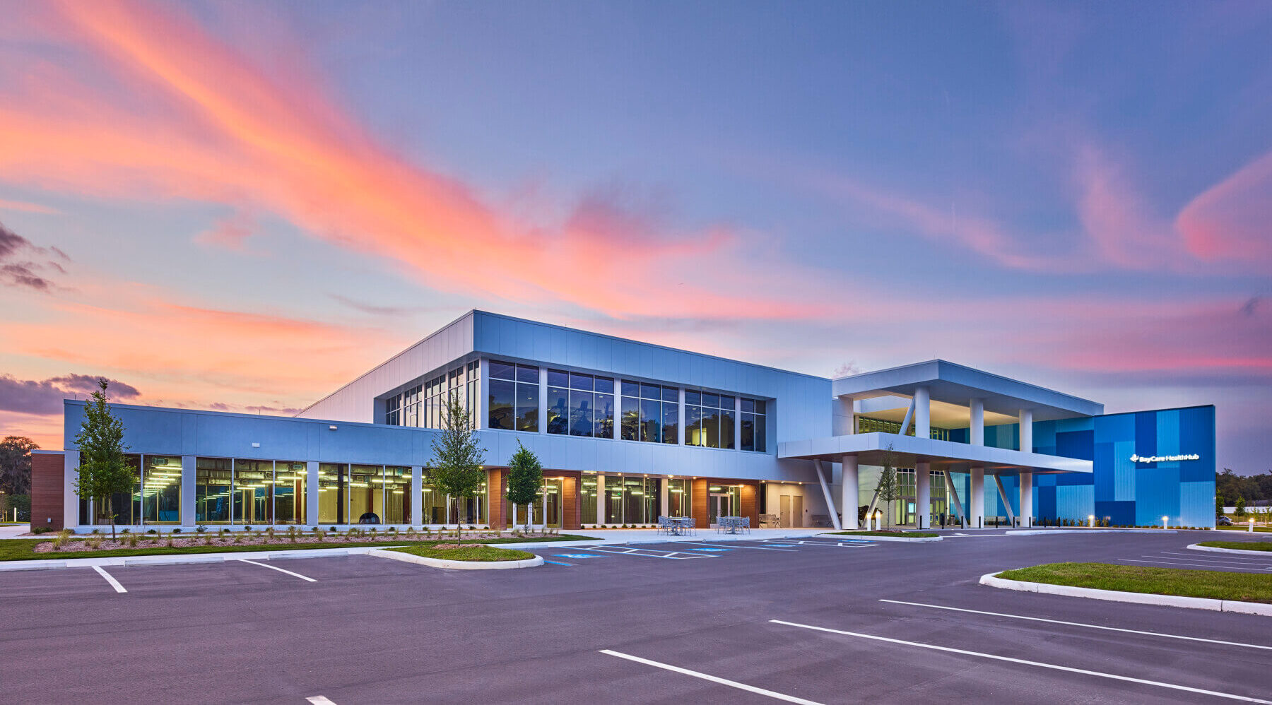 exterior of building at dusk
