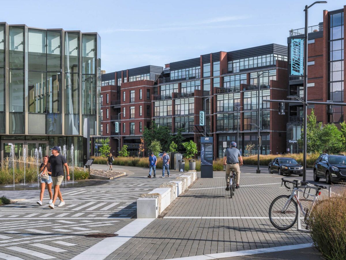 people walking and biking in Lexington on Town Branch Commons