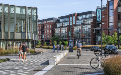 people walking and biking in Lexington on Town Branch Commons
