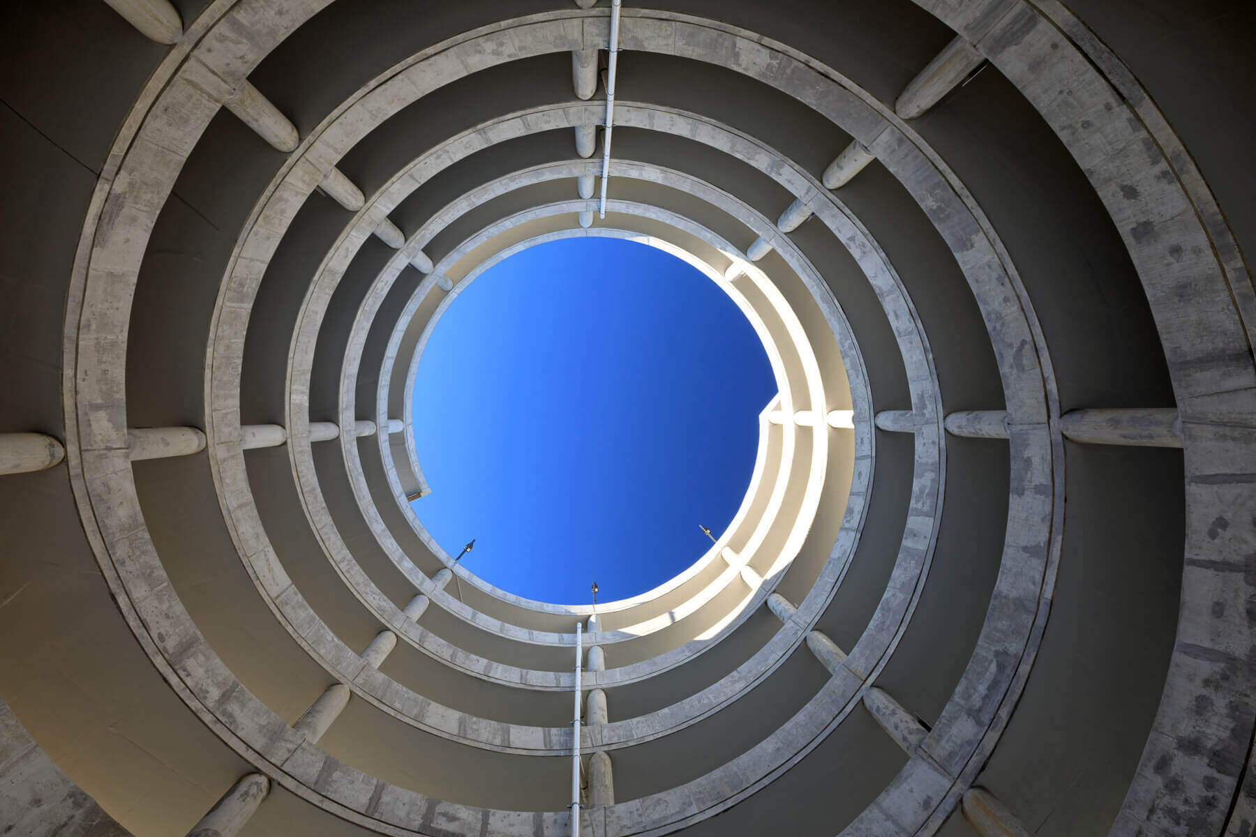 a circular ramp in parking garage D at Norfolk International Airport