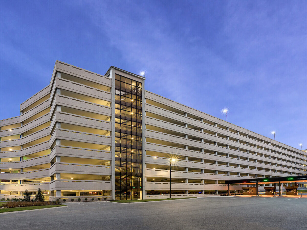 the exterior of parking garage D at Norfolk International Airport