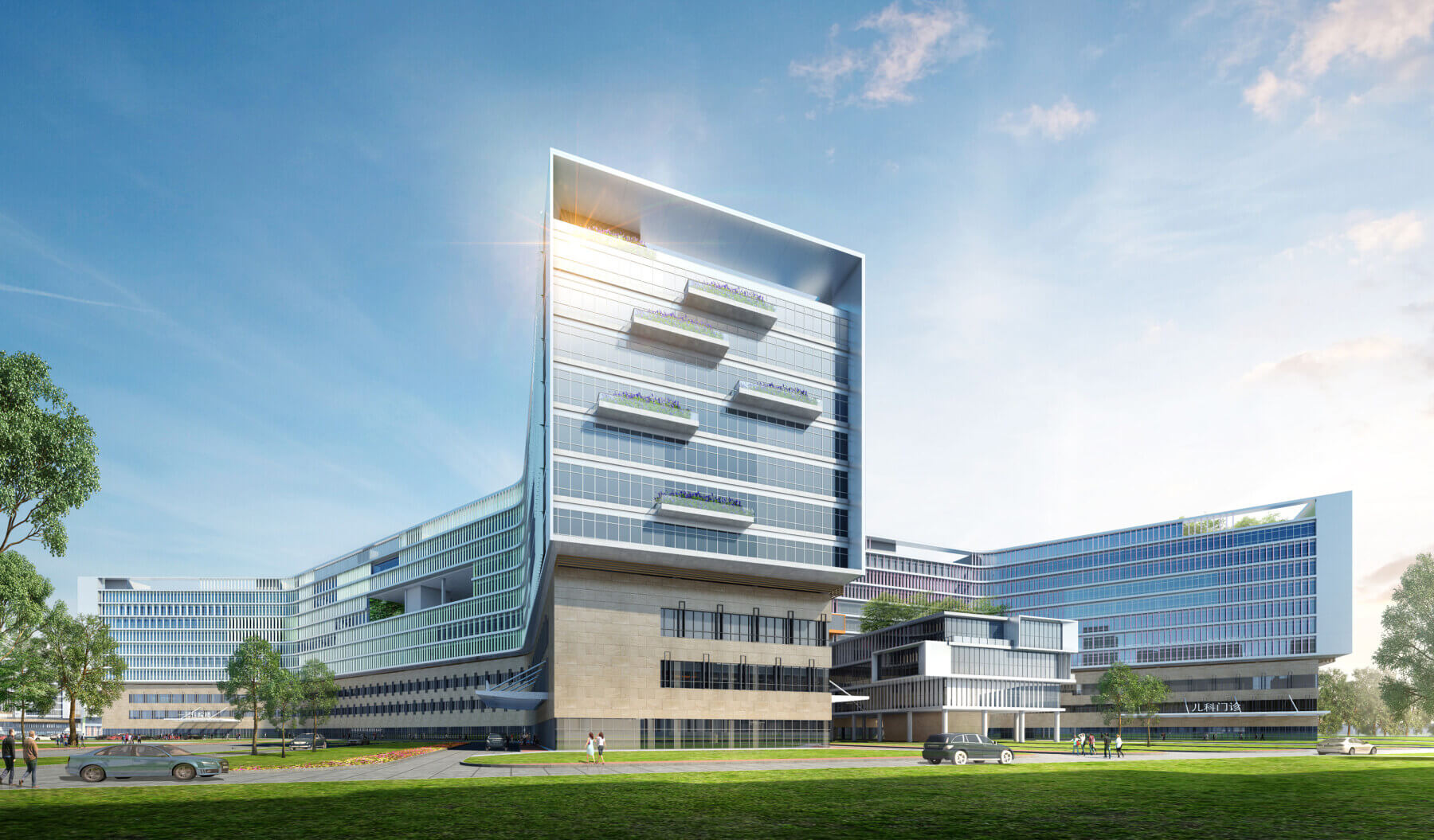 exterior rendering of the hospital balconies