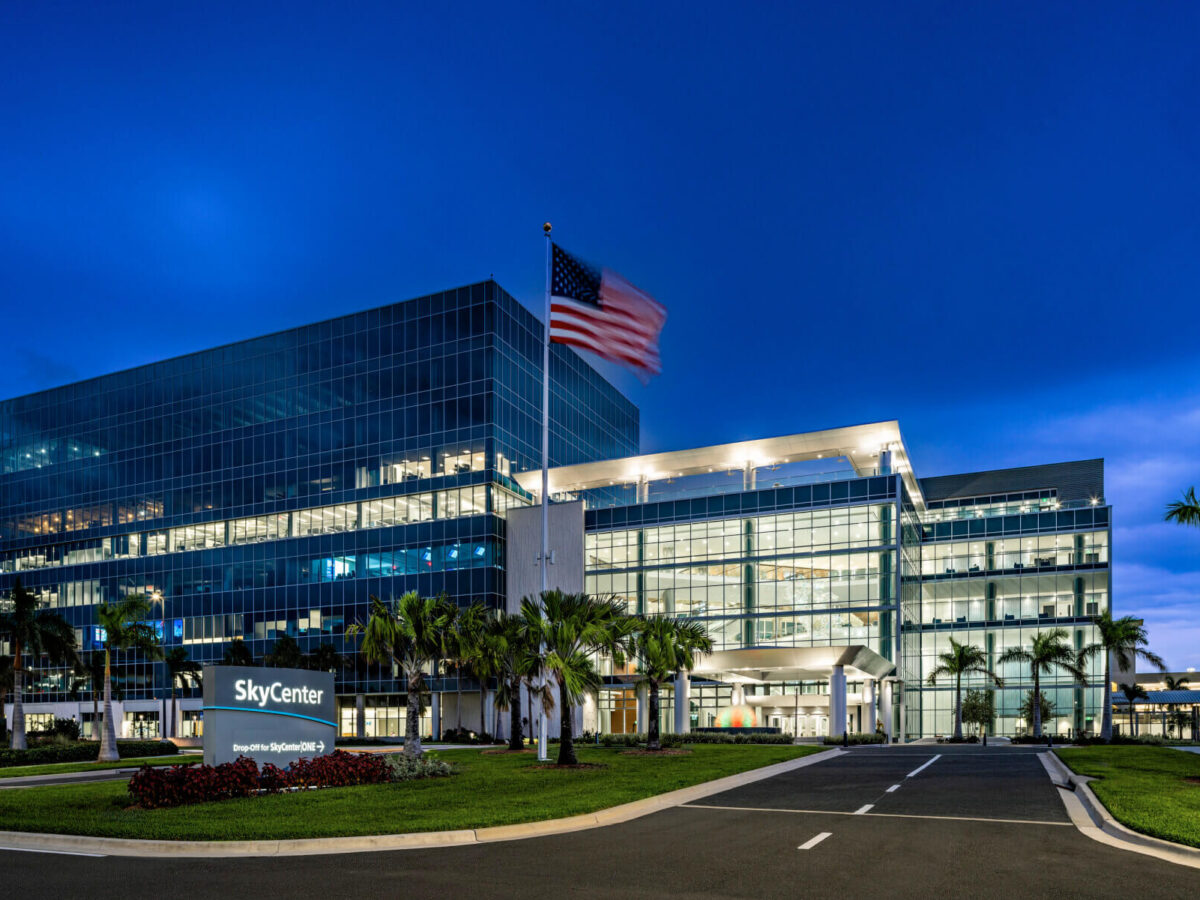 the exterior of the SkyCenter development at Tampa International Airport