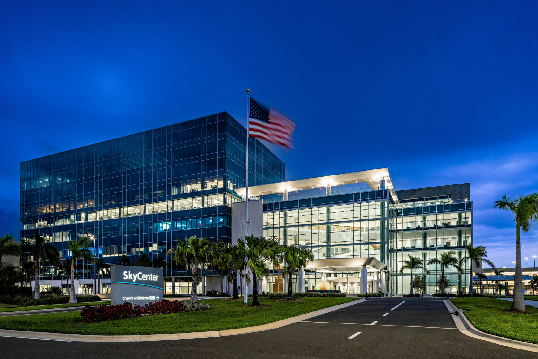 the exterior of the SkyCenter development at Tampa International Airport