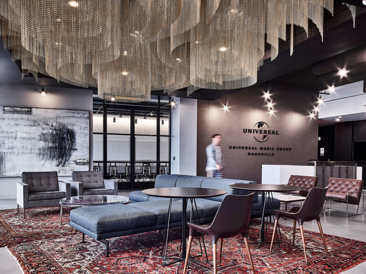 The main lobby and reception area in the Universal Music Group Nashville offices