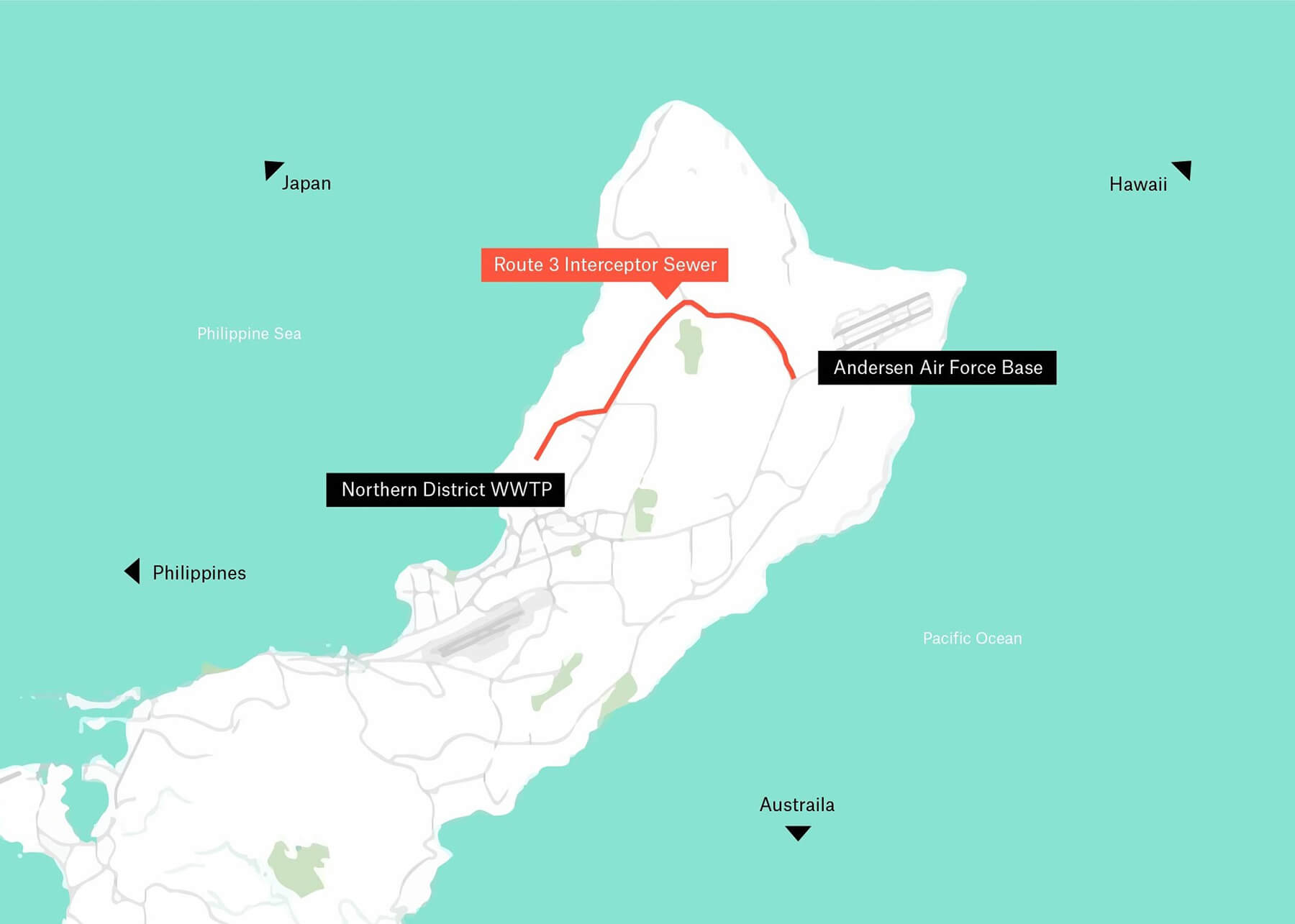 Map showing Route 3 Interceptor Sewer.