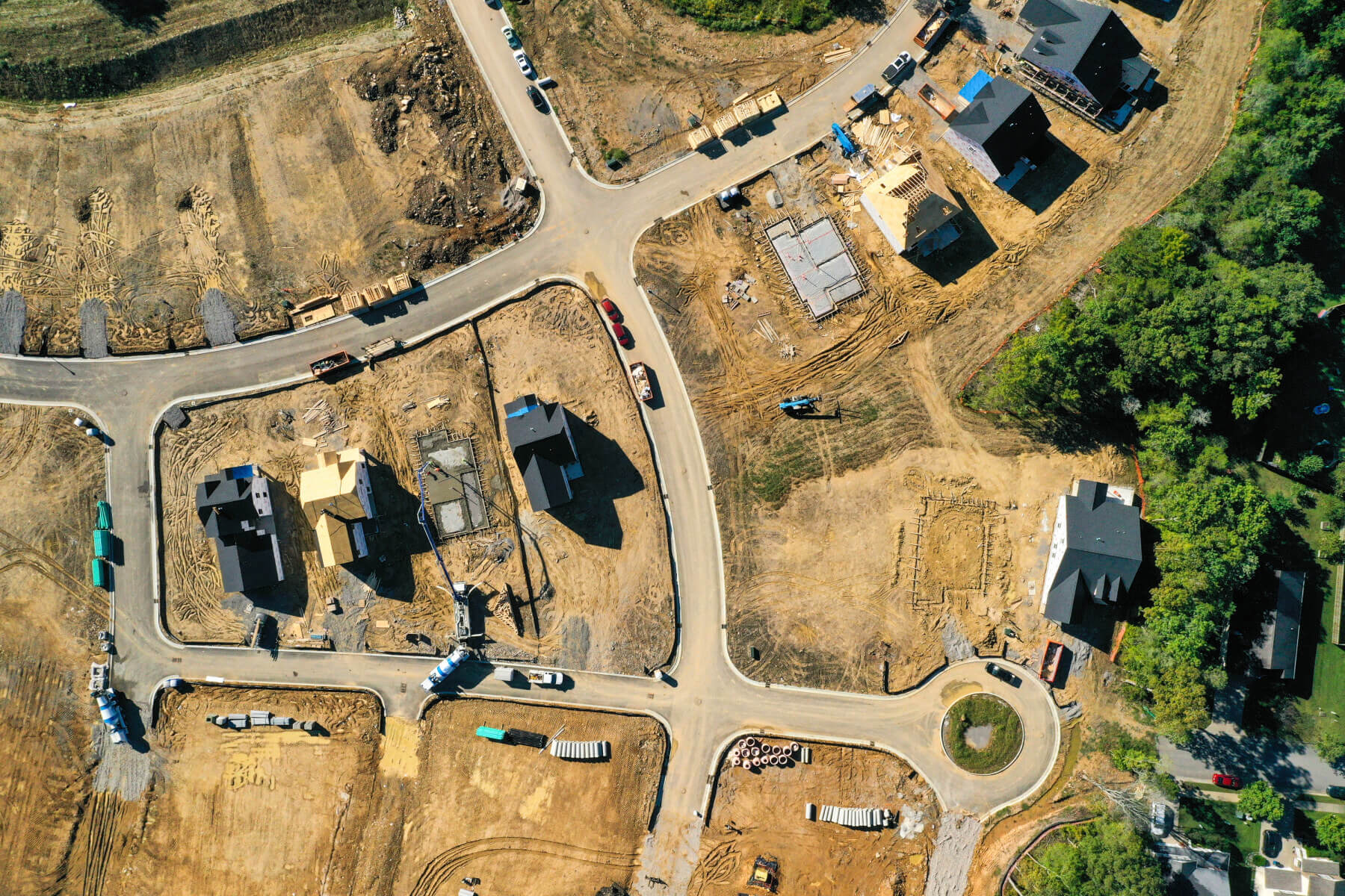 drone shot of Lochridge Subdivision under construction