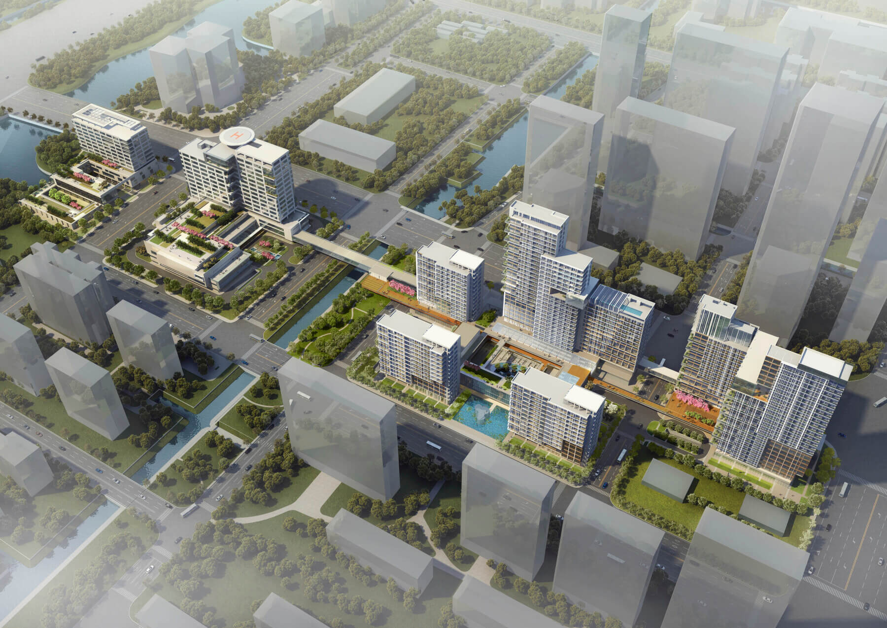 aerial rendering of Taikang Ningbo campus