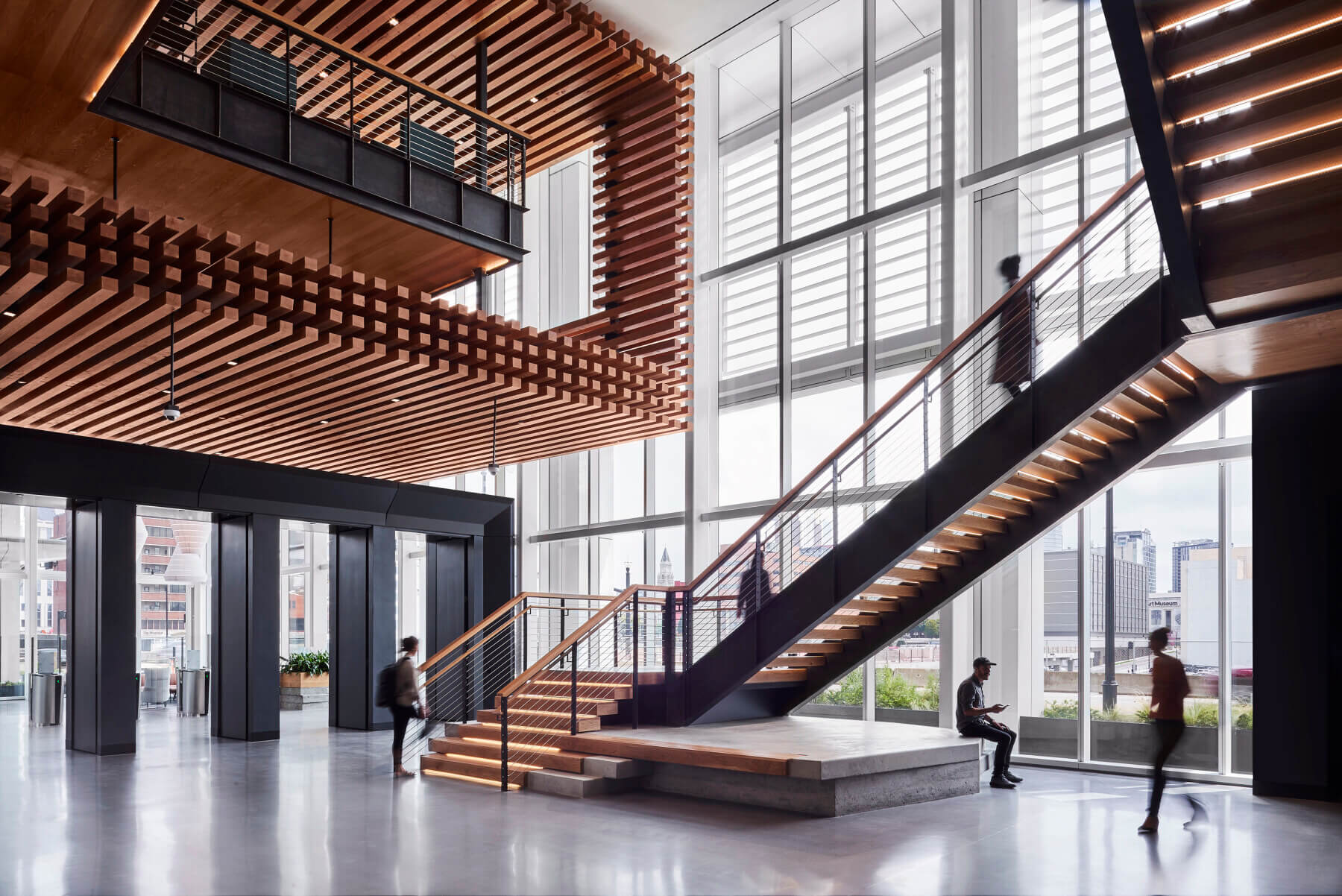 The lobby and connecting stair