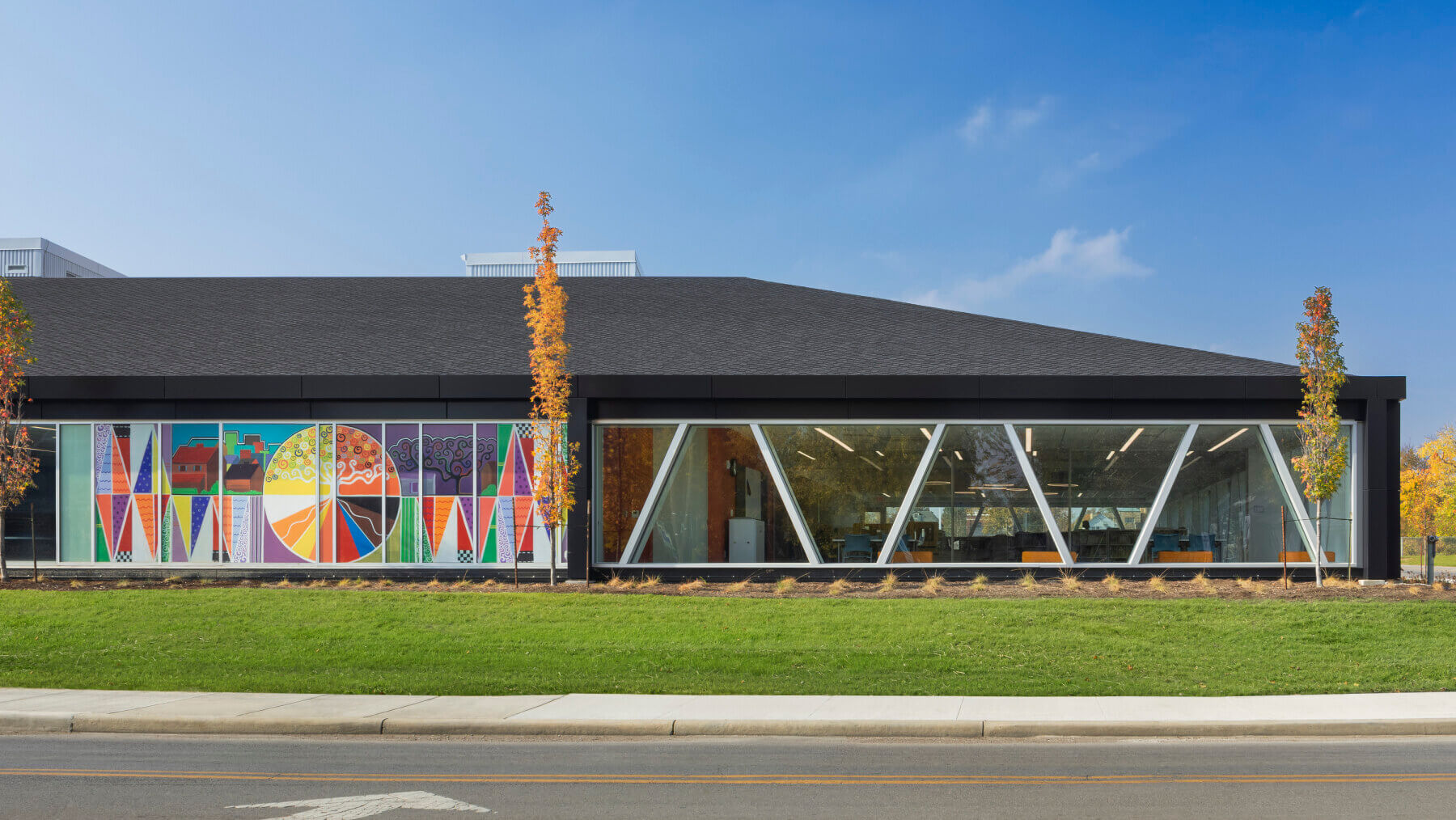 exterior view of the library in the daytime