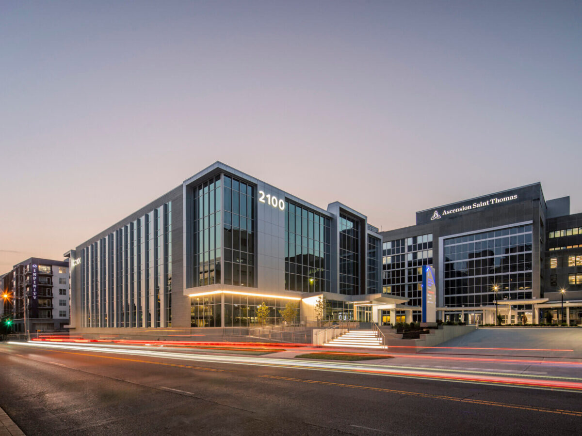 exterior of medical office building street view at dusk