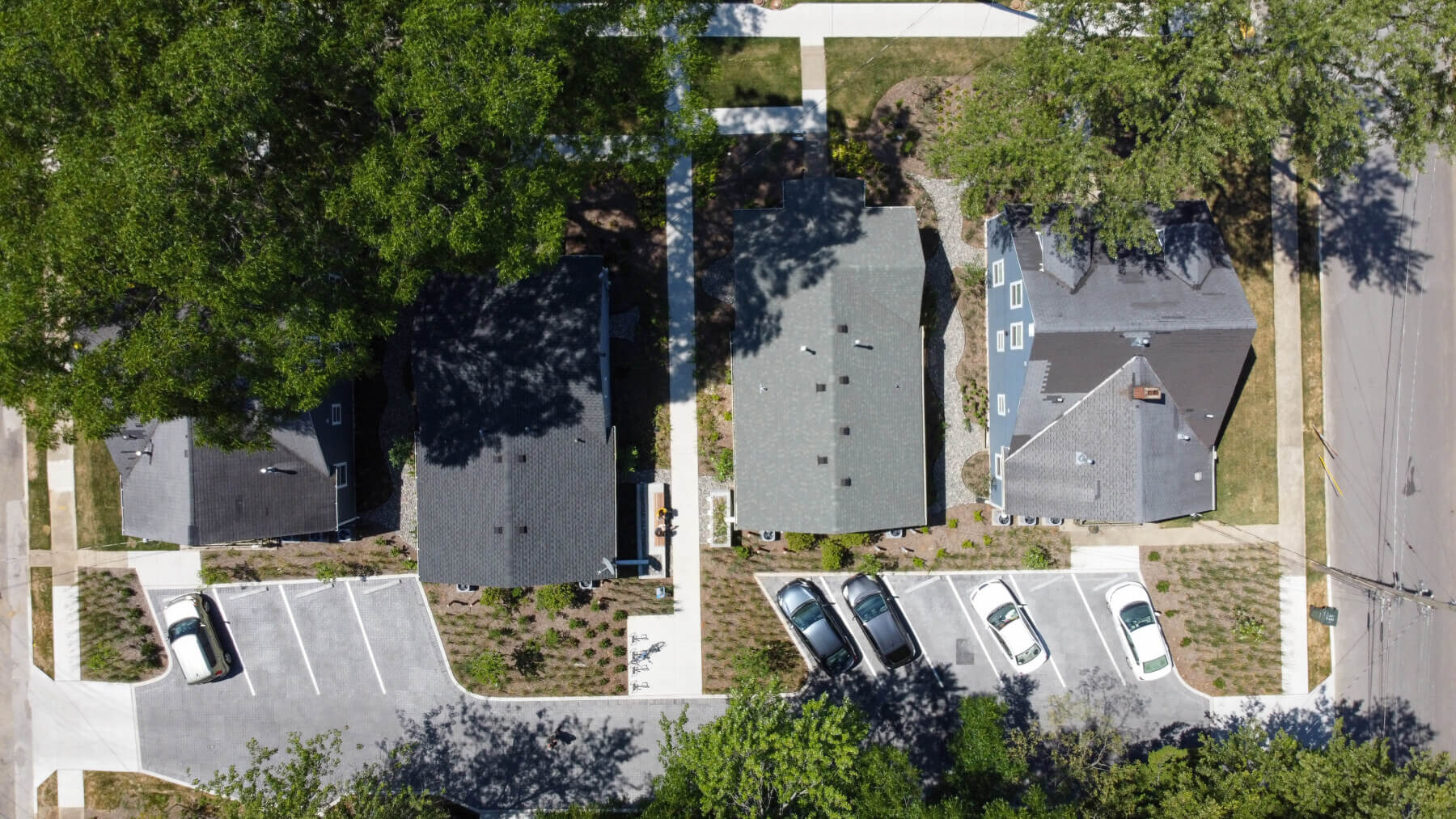 a drone shot of the houses at the Rian Gardens at 900 Block