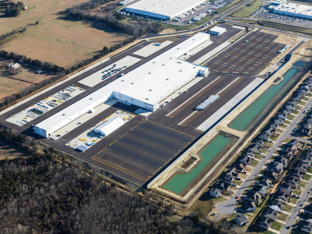 a drone shot of a large industrial site