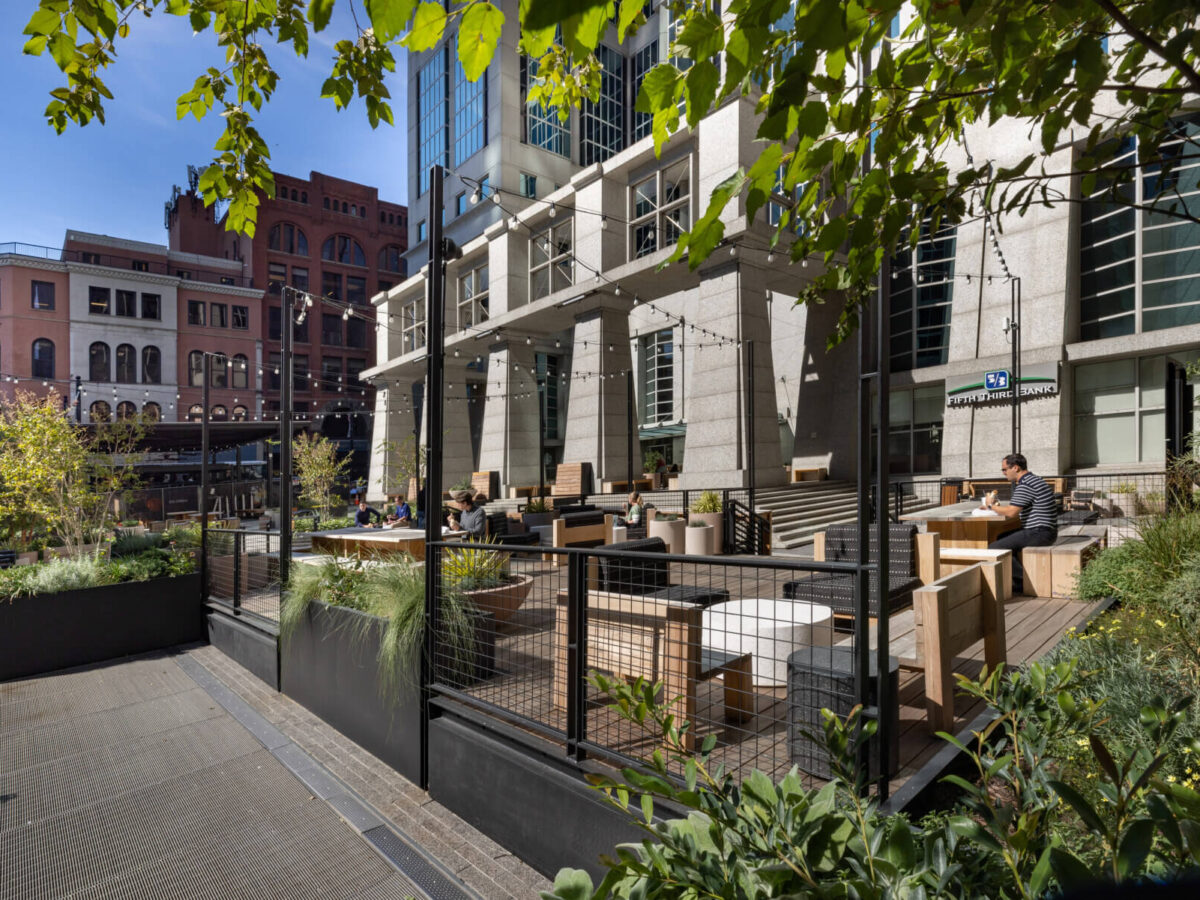 Fifth Third Center Plaza deck with people