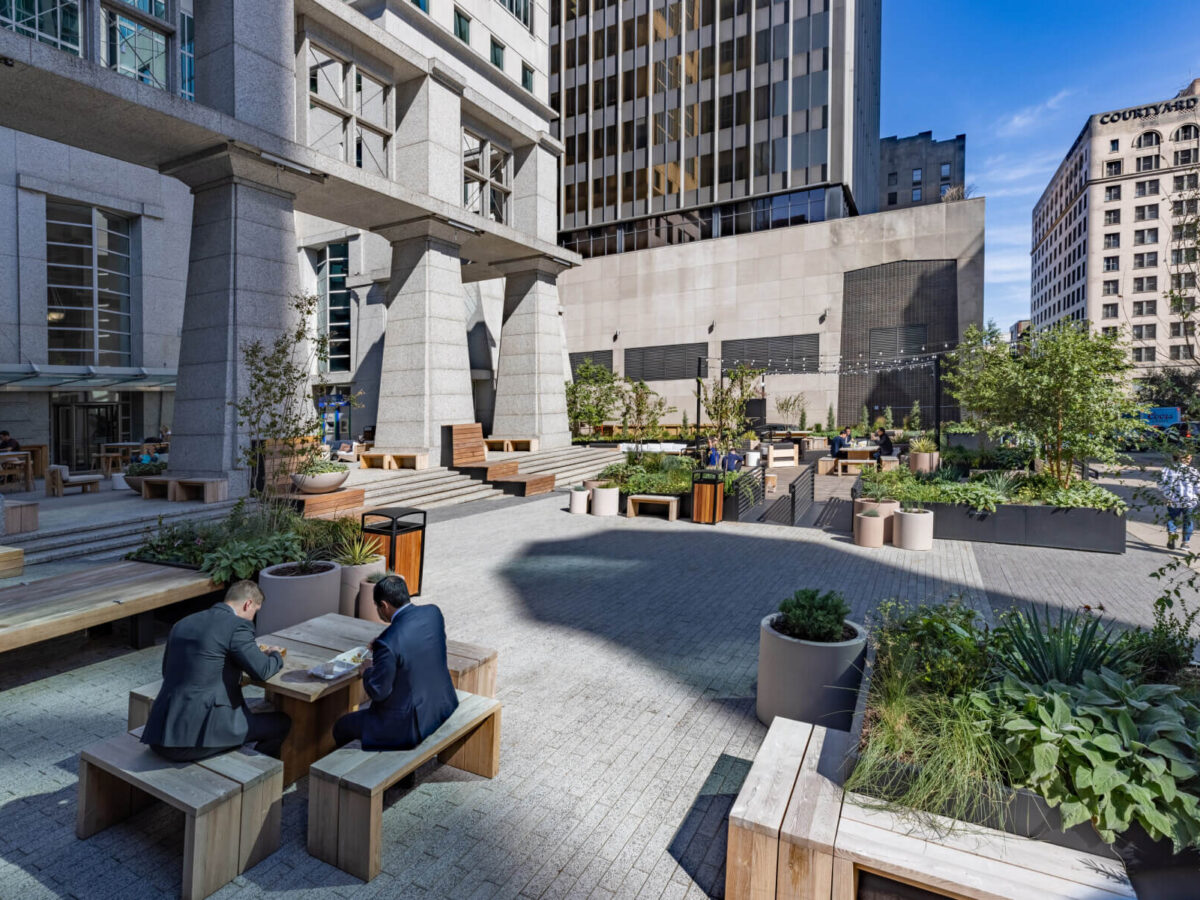 tables and various seating at Fifth Third Center Plaza