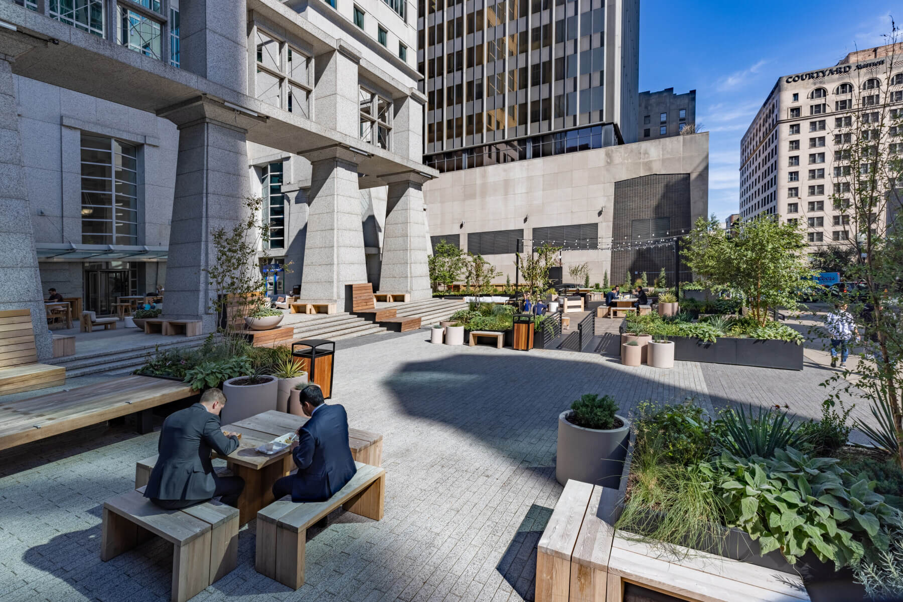 tables and various seating at Fifth Third Center Plaza