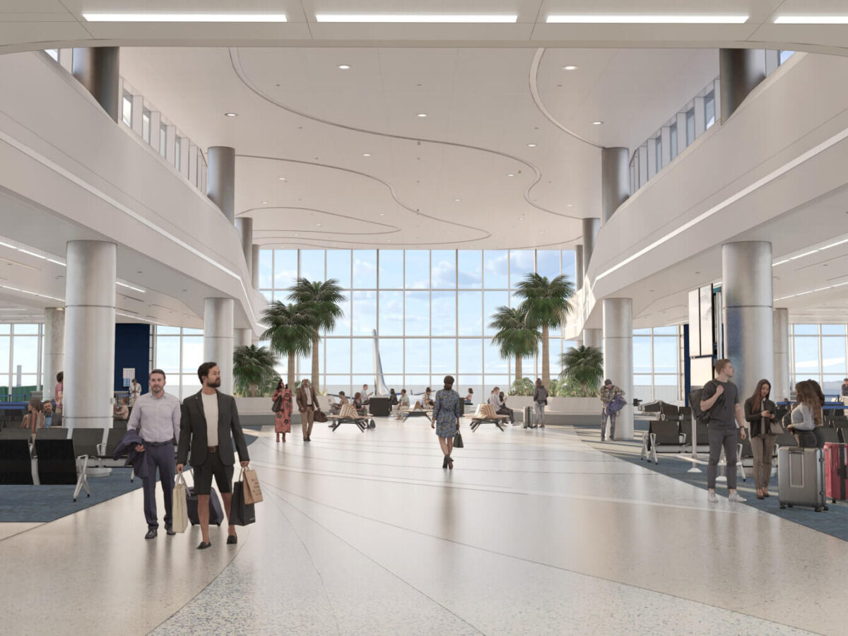 rendering of people walking through Concourse A at Myrtle Beach International Airport