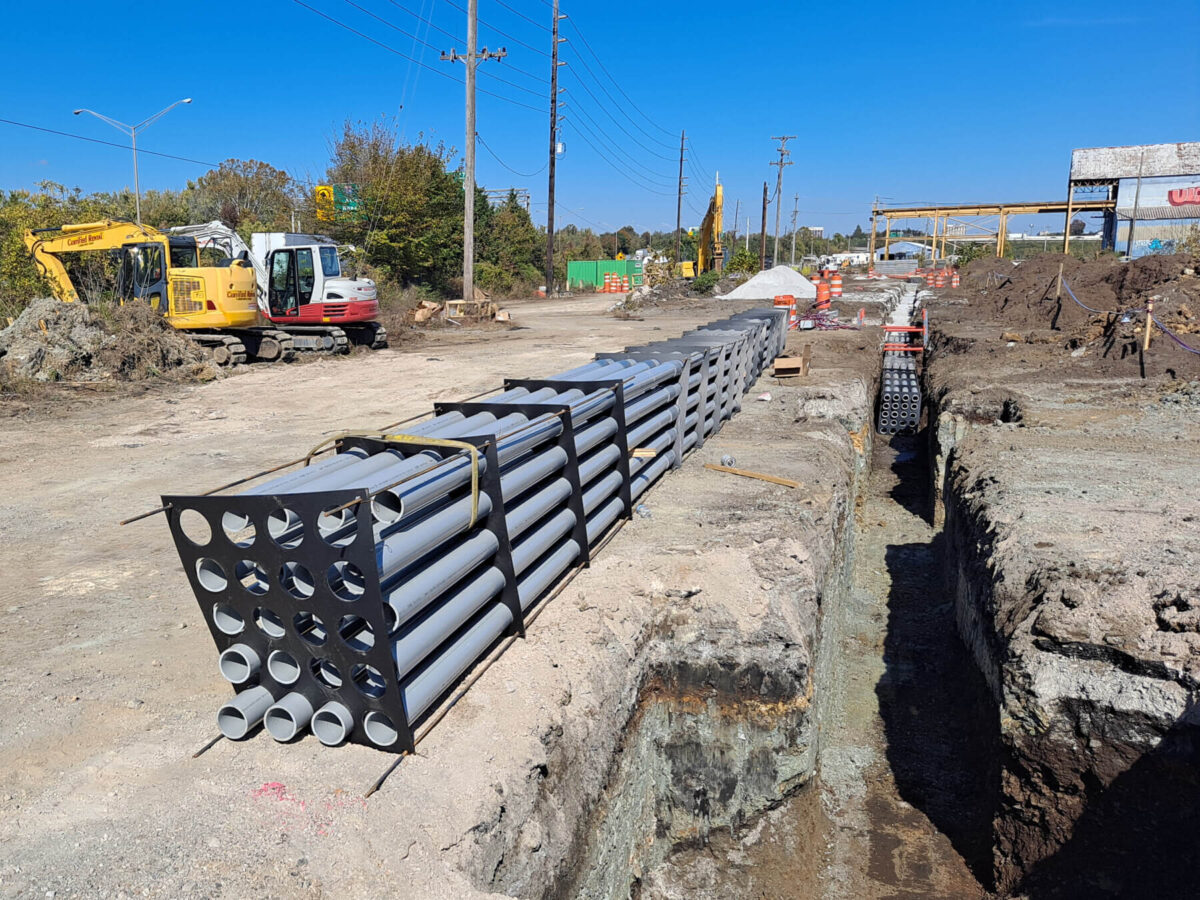 exposed underground utility pipes on I-24