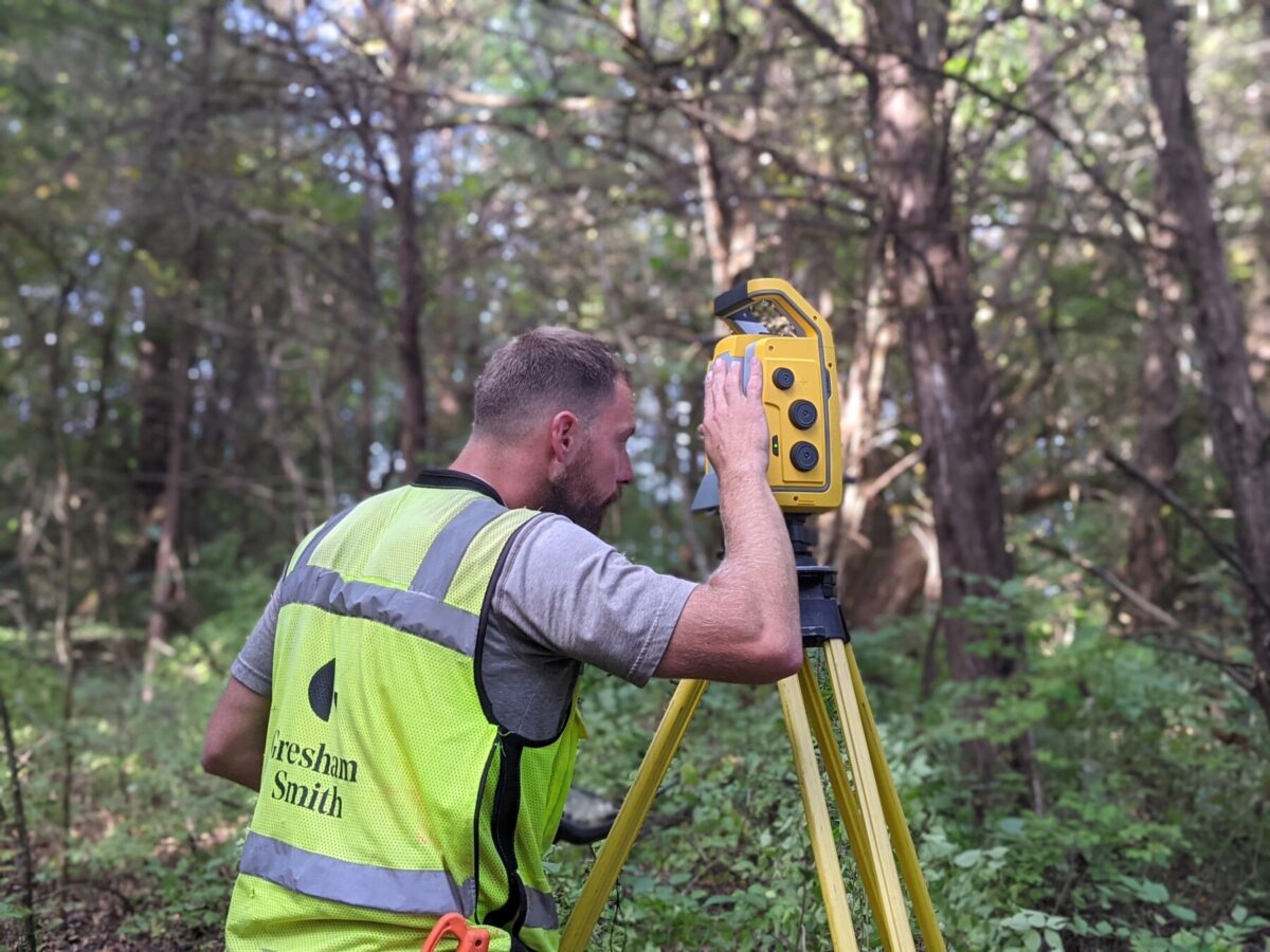 A man surveying land